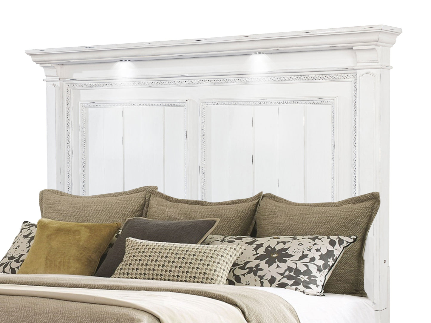 Lit à panneau lumineux LED McKinney California King, blanc vintage