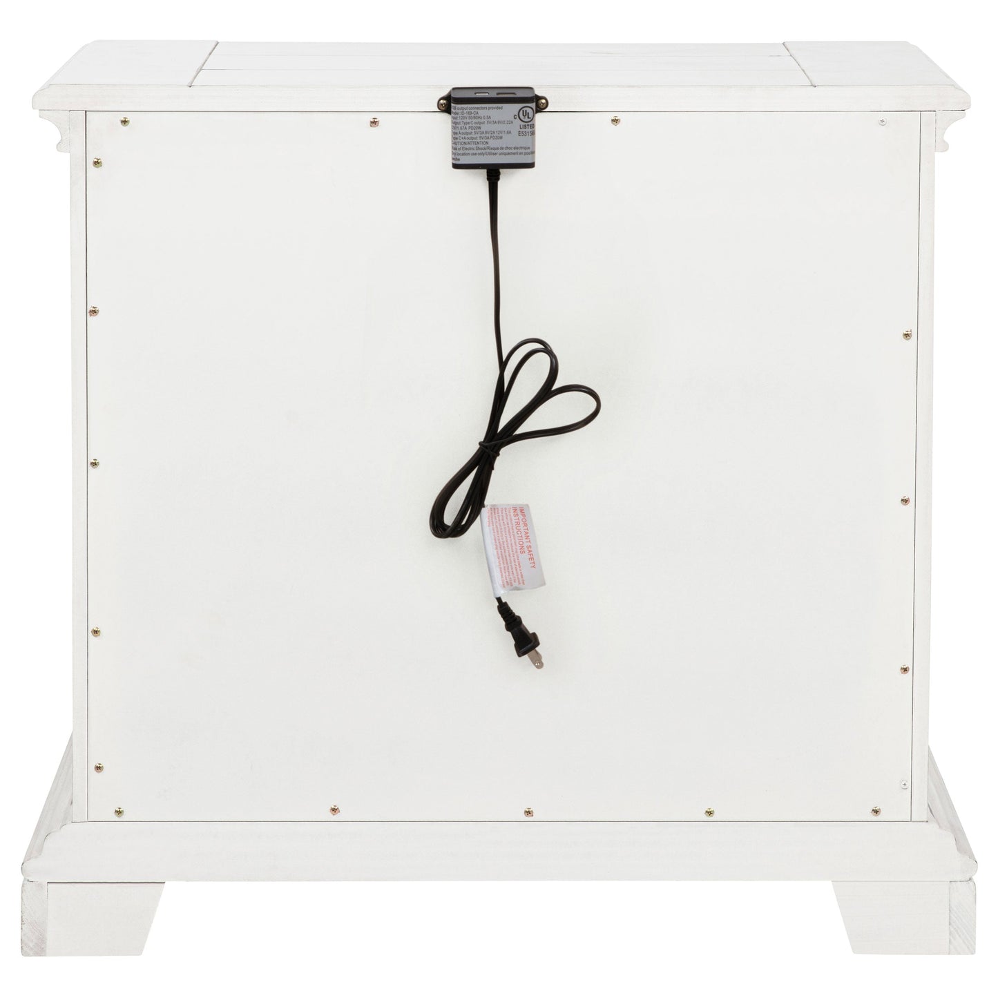 Table de chevet McKinney à 2 tiroirs avec double port USB, blanc vintage