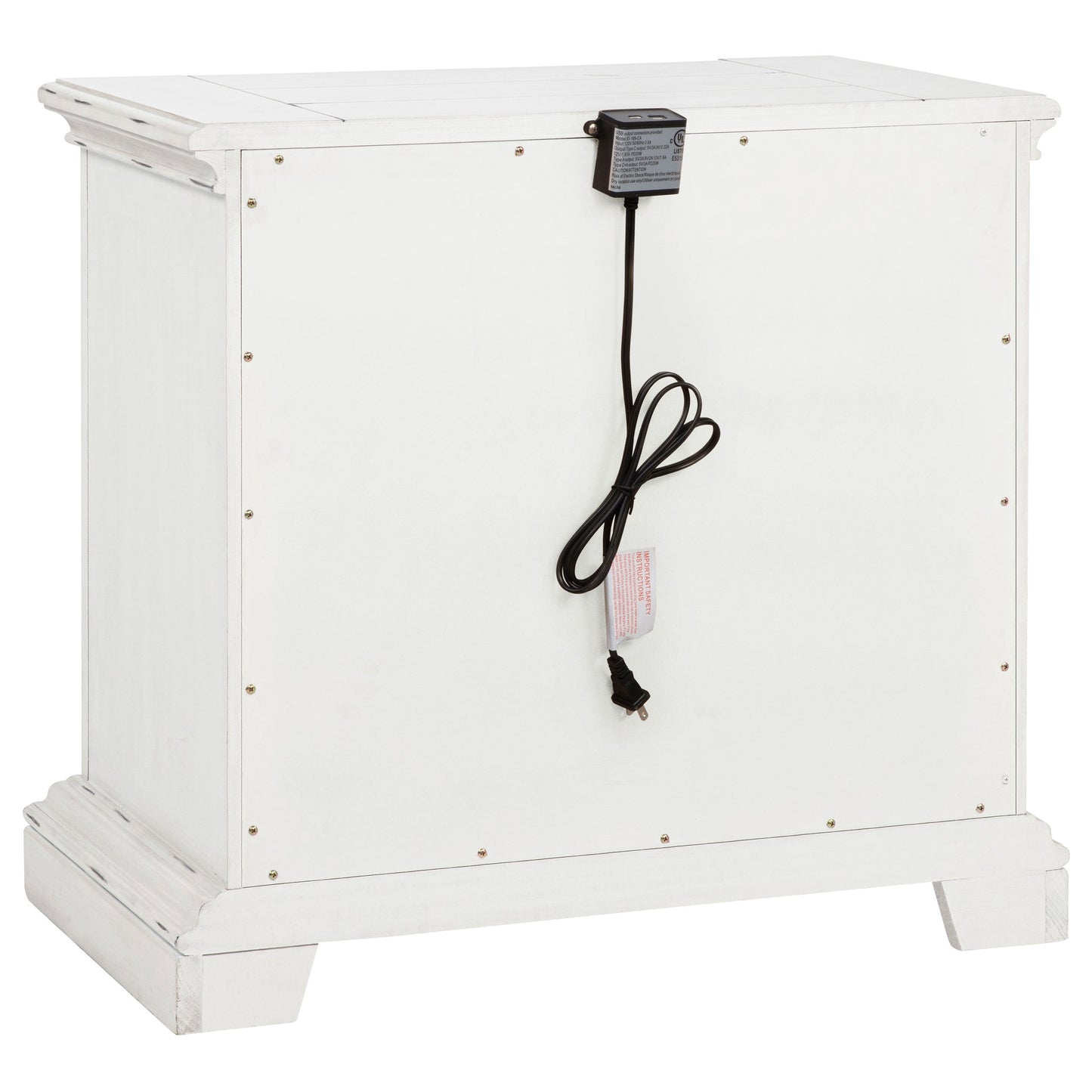 Table de chevet McKinney à 2 tiroirs avec double port USB, blanc vintage