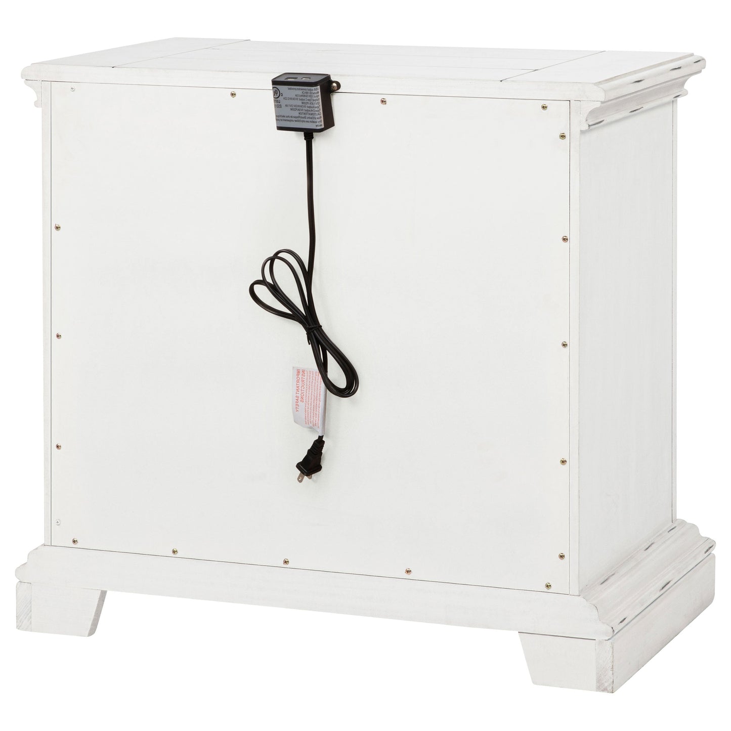 Table de chevet McKinney à 2 tiroirs avec double port USB, blanc vintage