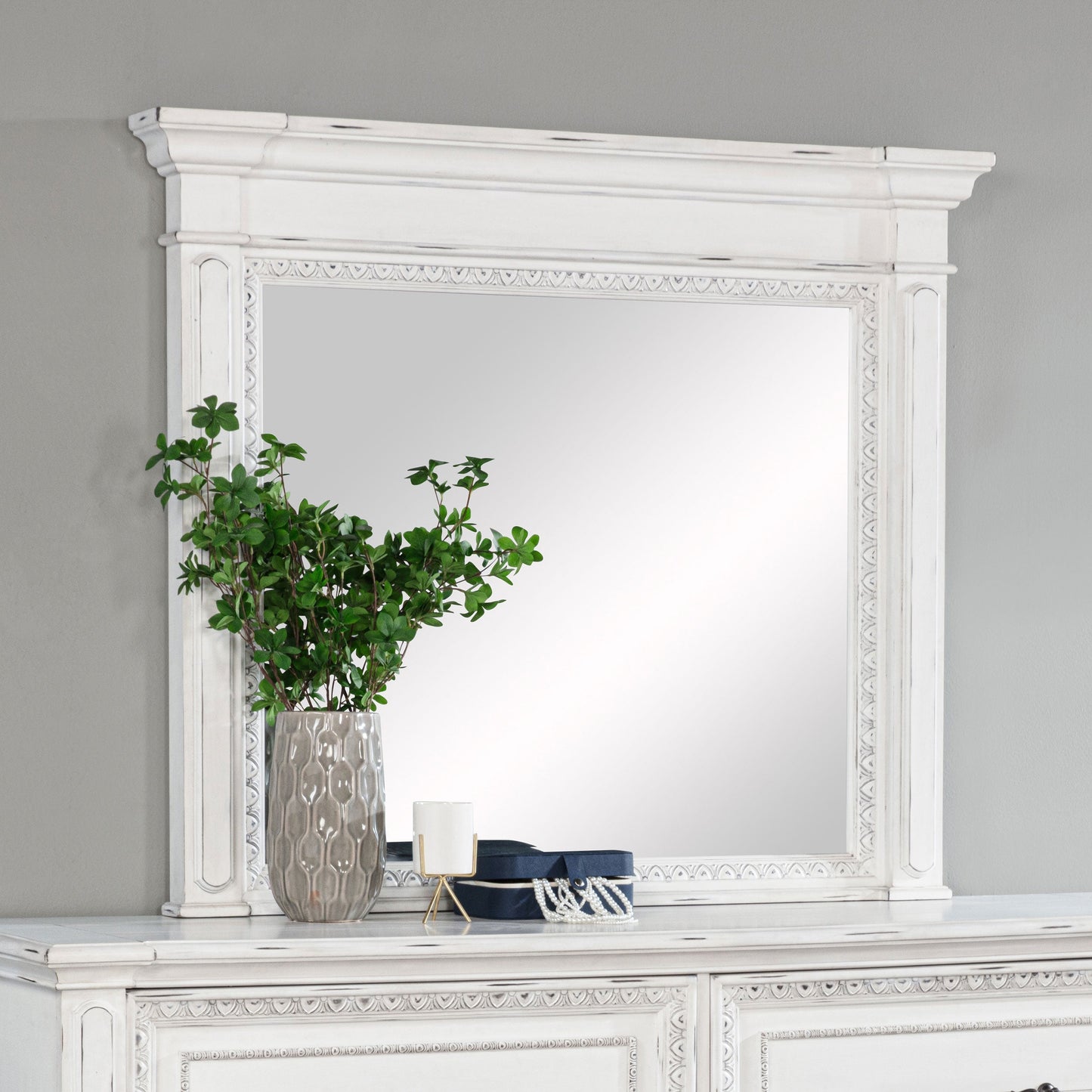 Miroir de commode McKinney blanc vintage