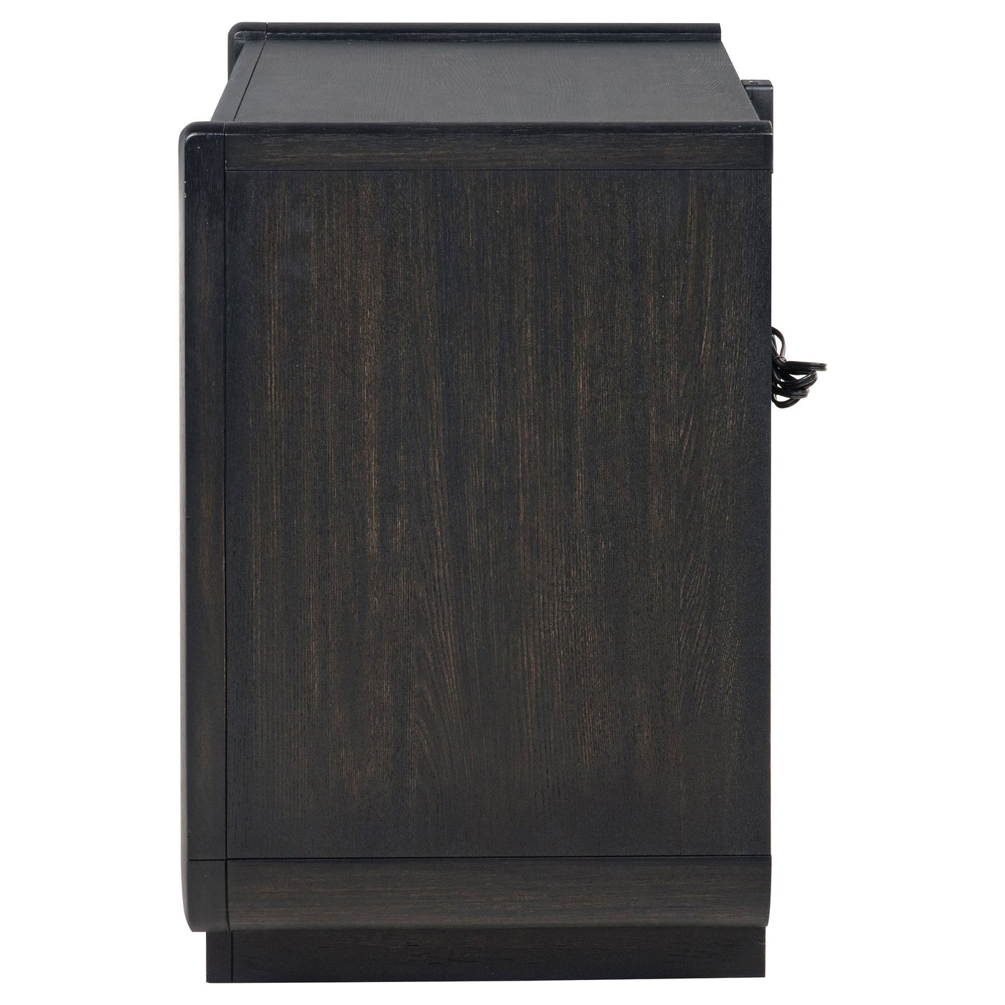 Table de chevet Leandro à 2 tiroirs avec port USB et LED, noir bruni