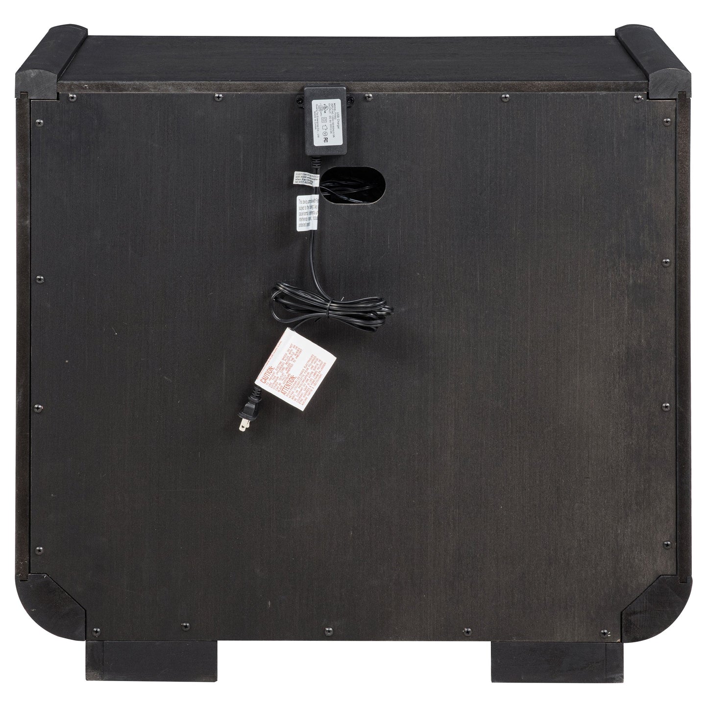 Table de chevet Leandro à 2 tiroirs avec port USB et LED, noir bruni