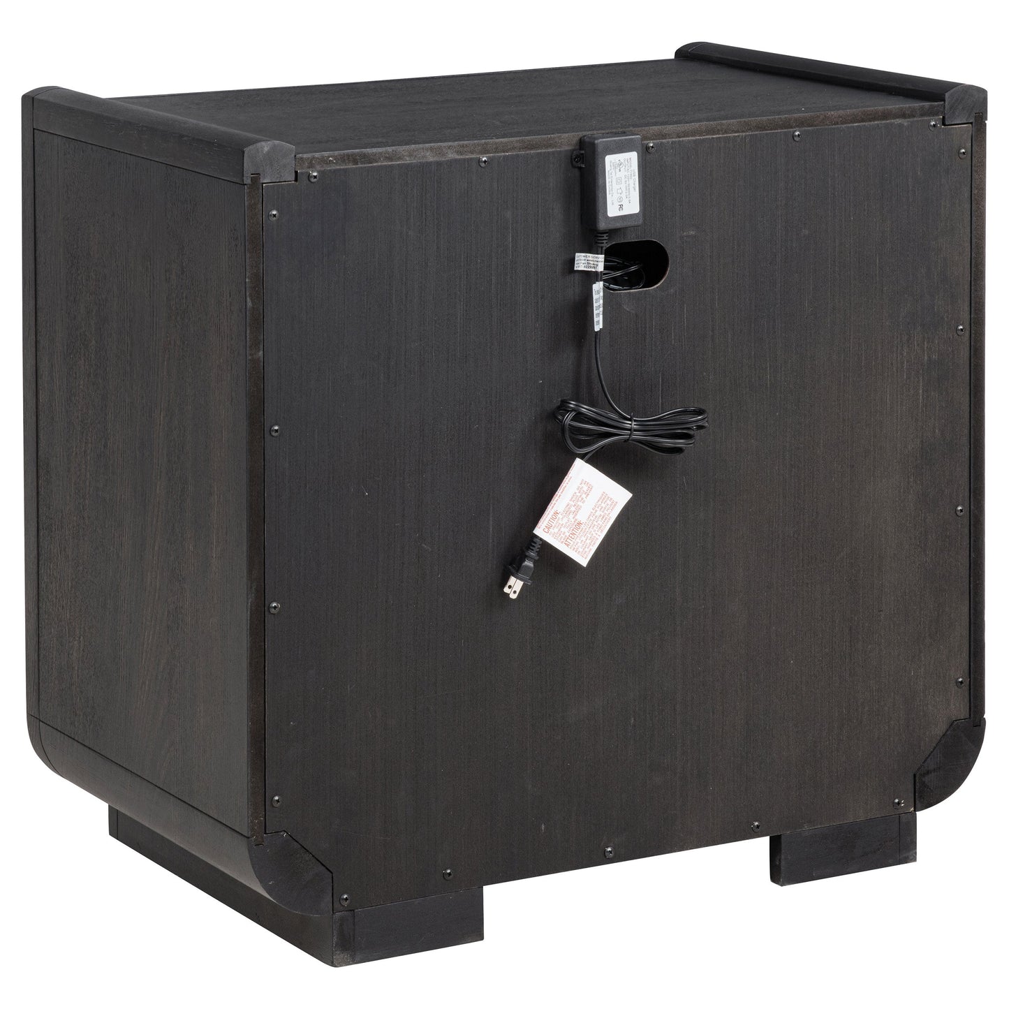 Table de chevet Leandro à 2 tiroirs avec port USB et LED, noir bruni