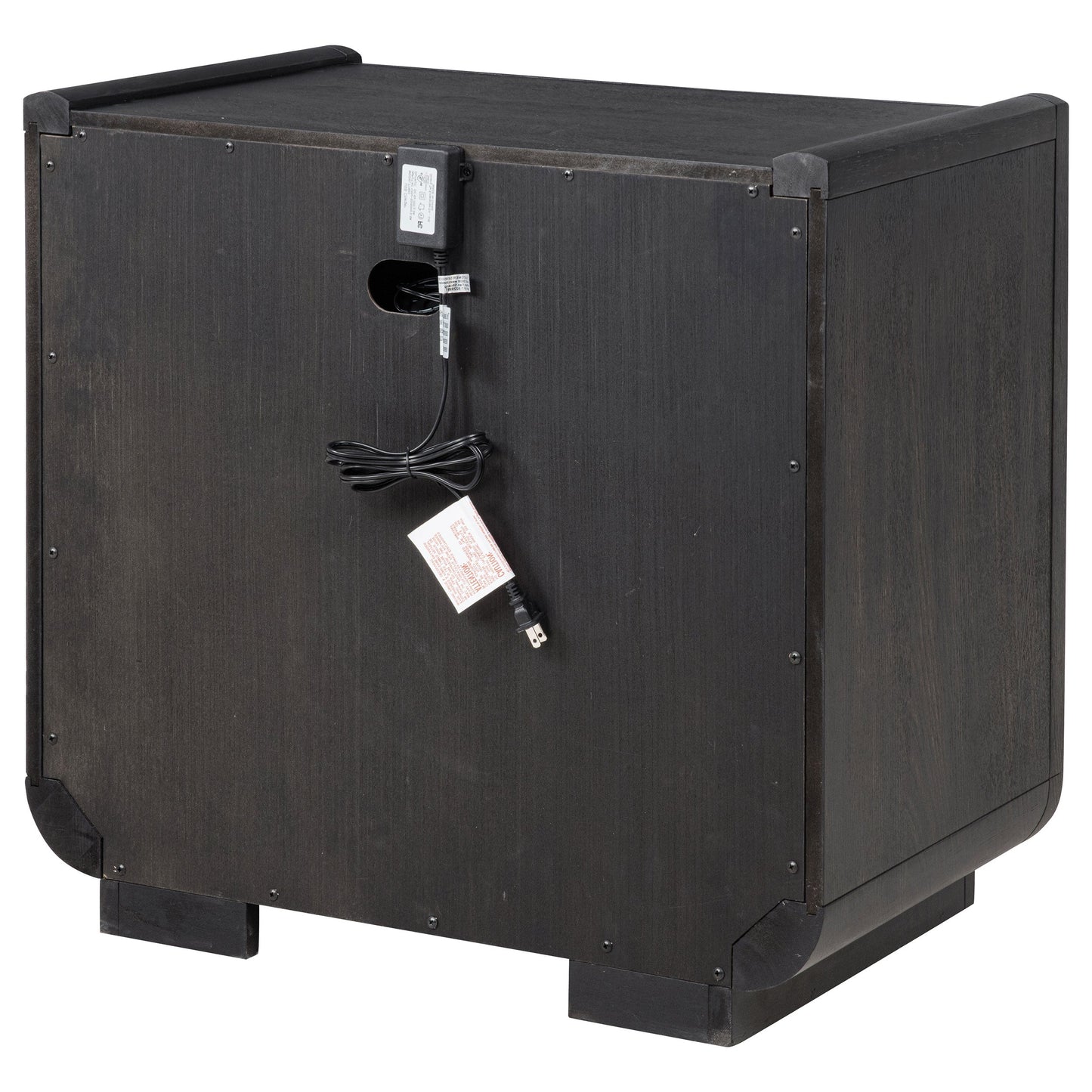 Table de chevet Leandro à 2 tiroirs avec port USB et LED, noir bruni