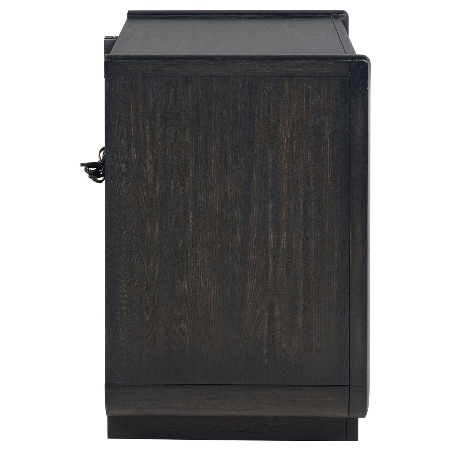 Table de chevet Leandro à 2 tiroirs avec port USB et LED, noir bruni