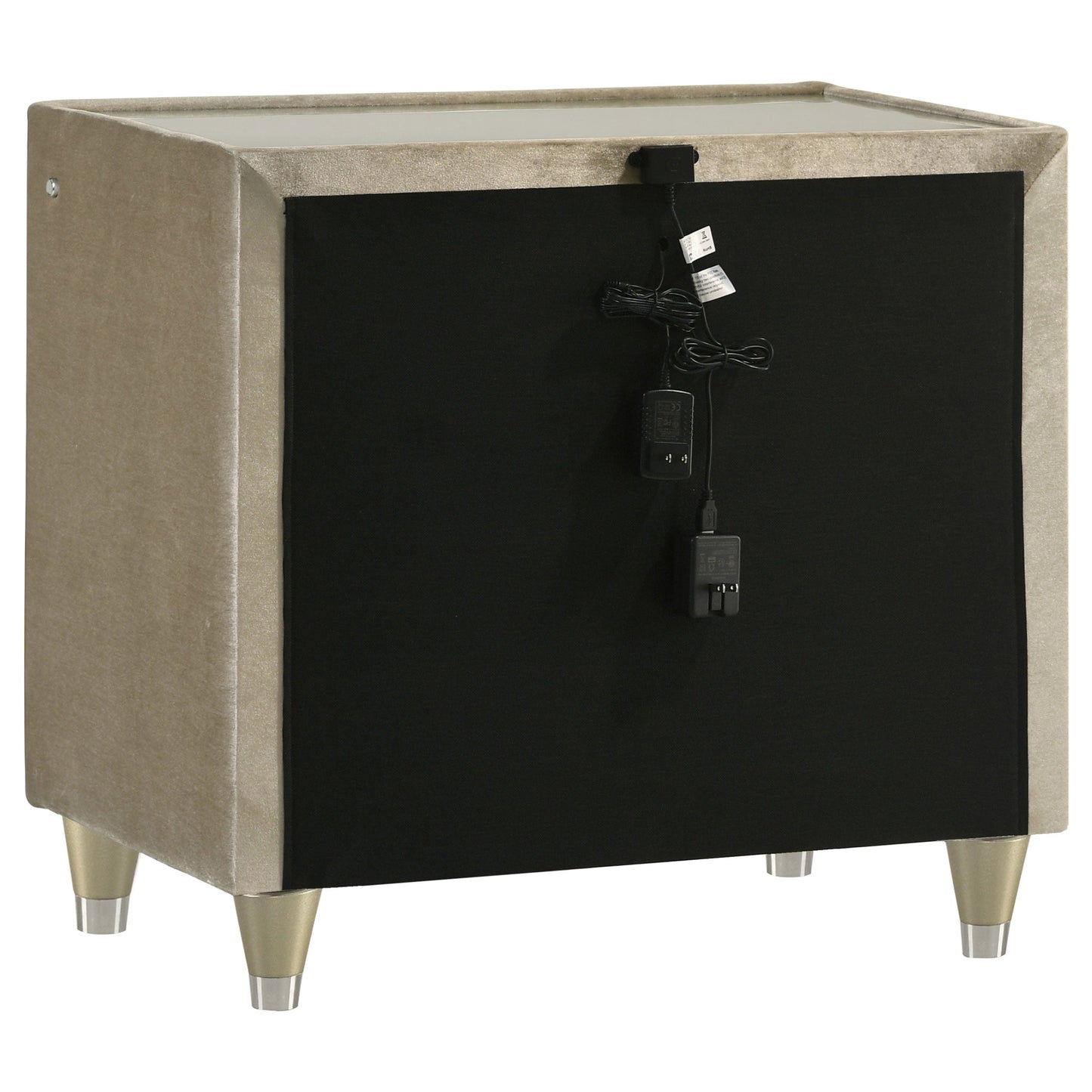 Table de chevet Lorient 2 tiroirs LED avec USB Ivoire et Camel