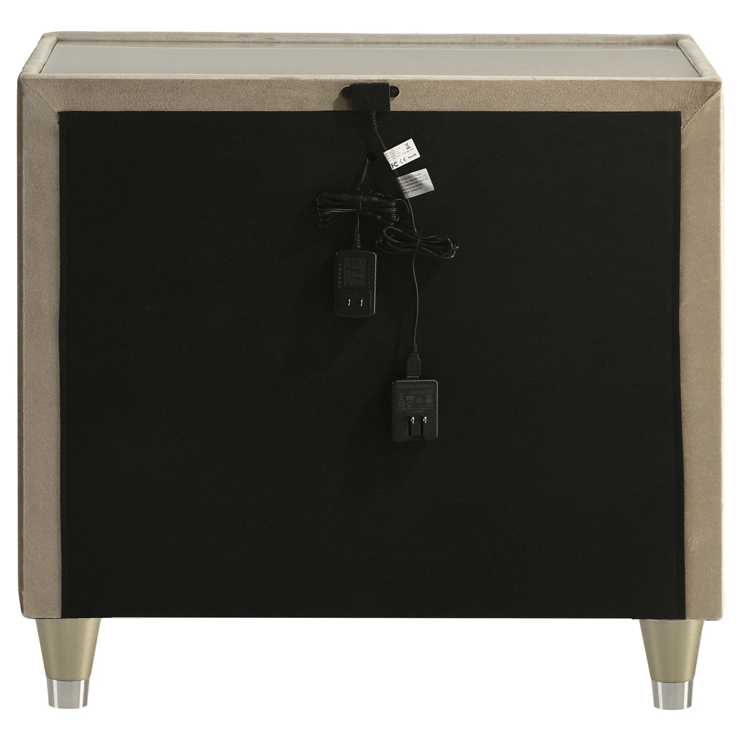 Table de chevet Lorient 2 tiroirs LED avec USB Ivoire et Camel