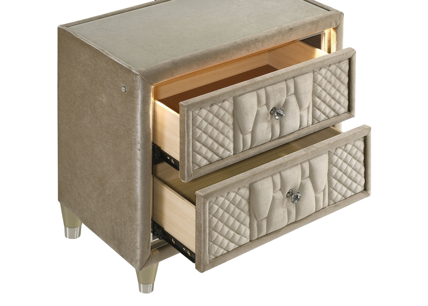 Table de chevet Lorient 2 tiroirs LED avec USB Ivoire et Camel
