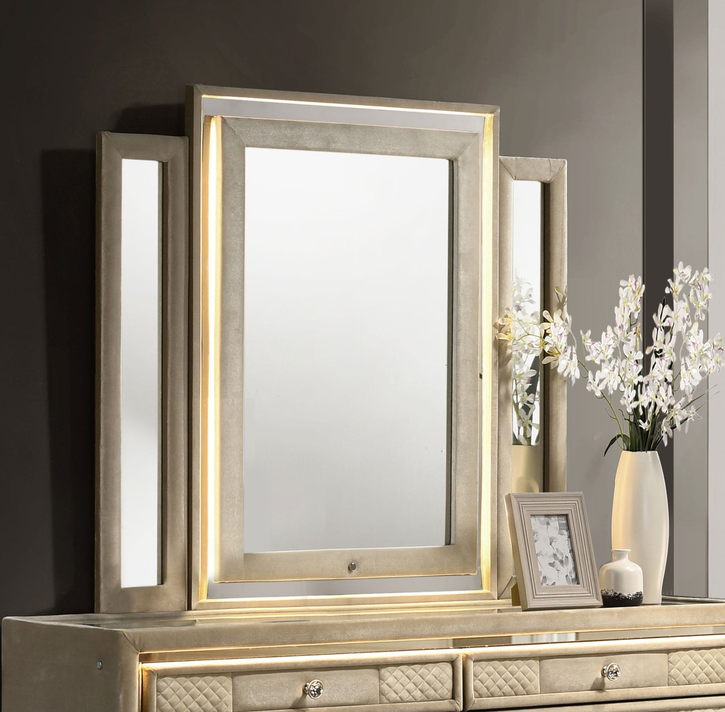 Miroir de coiffeuse LED Lorient Ivoire et Camel
