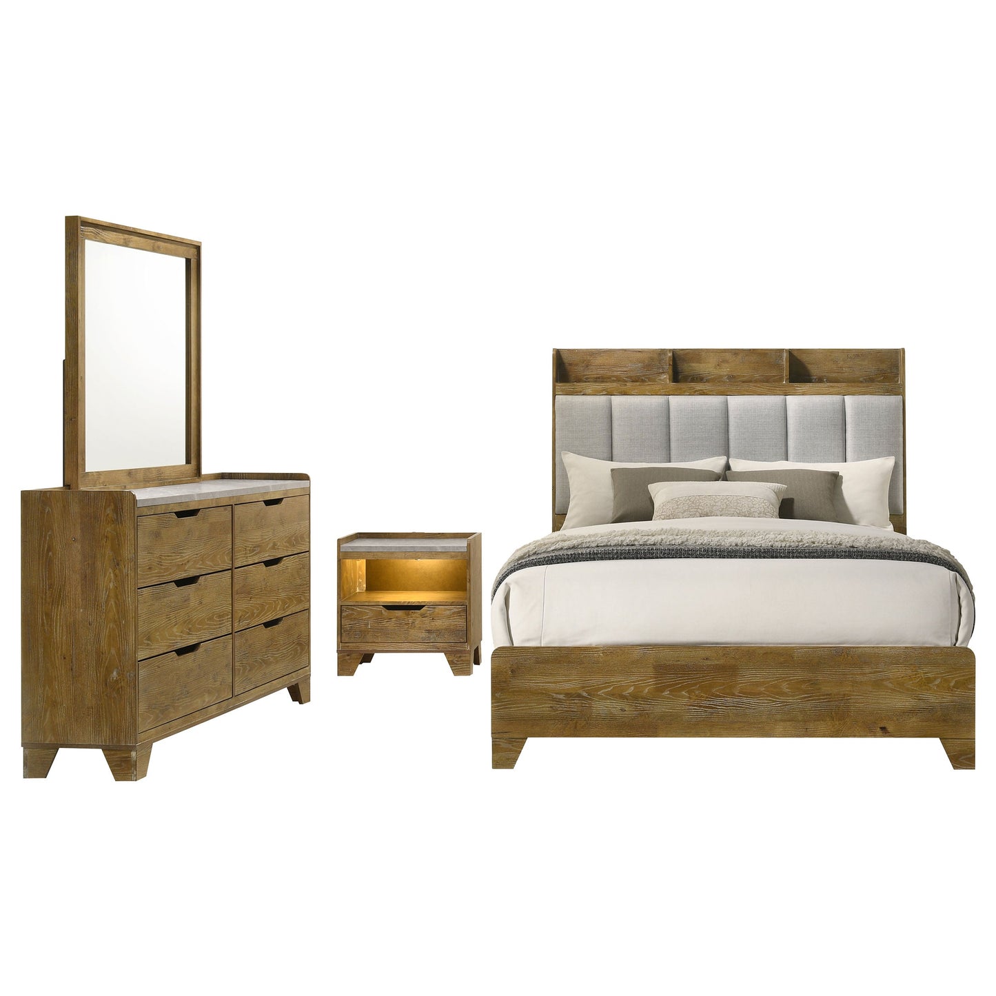 Ensemble de chambre à coucher Henderson 4 pièces avec lit king-size oriental en chêne moyen