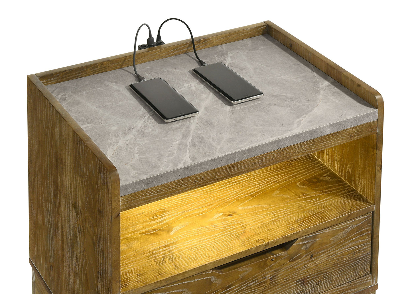 Table de chevet LED Henderson à 1 tiroir en chêne moyen