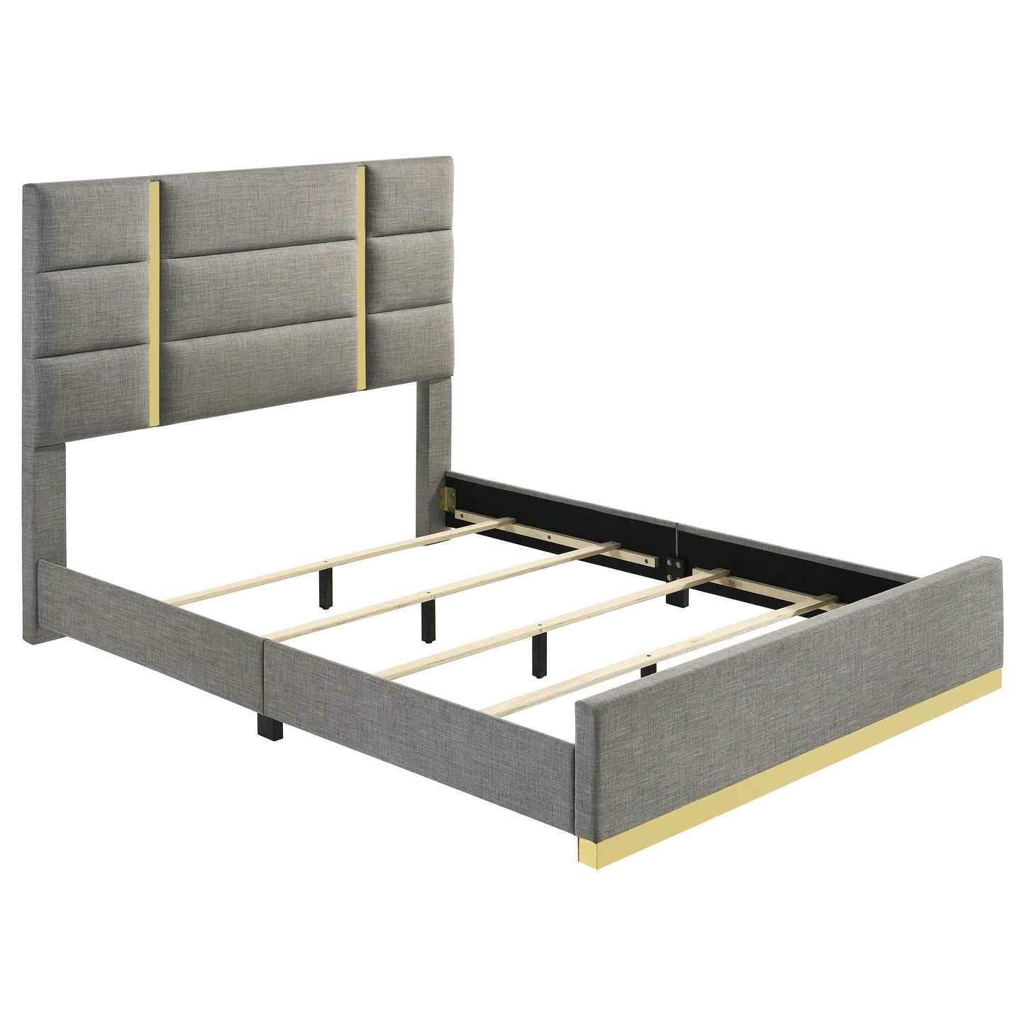 Lit king size Ines de 52 pouces, rembourré en tissu gris