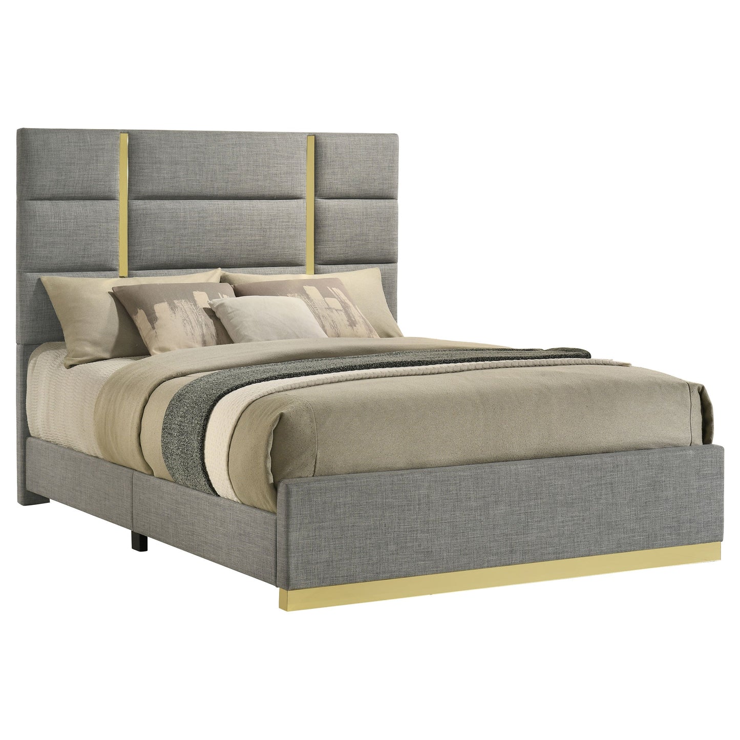 Lit king size Ines de 52 pouces, rembourré en tissu gris