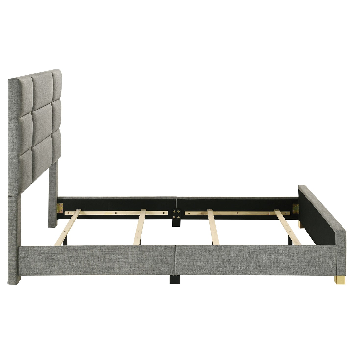 Lit queen-size rembourré en tissu Ines de 52 pouces, gris