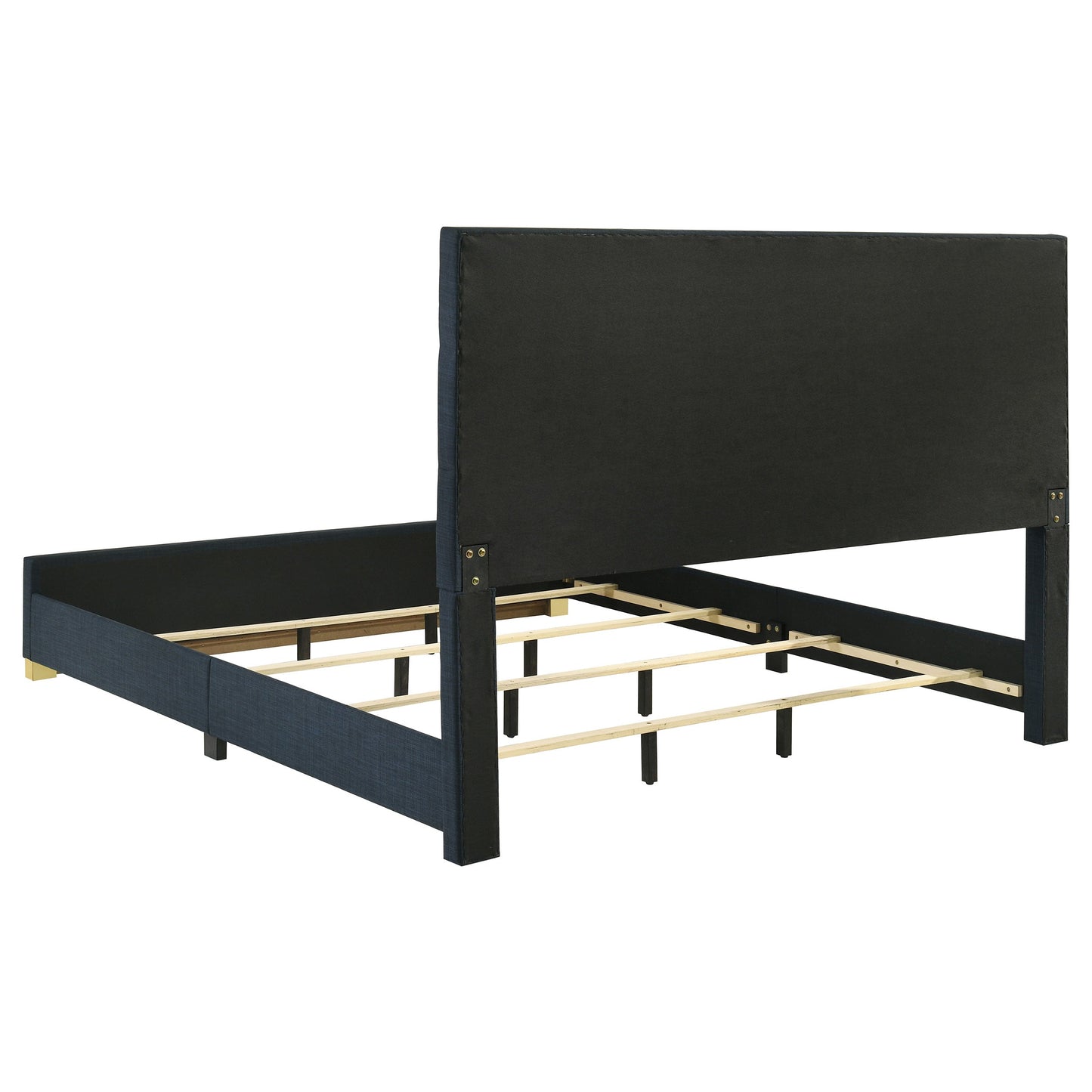 Lit king size à panneaux Ines de 52 pouces, rembourré en tissu, bleu marine