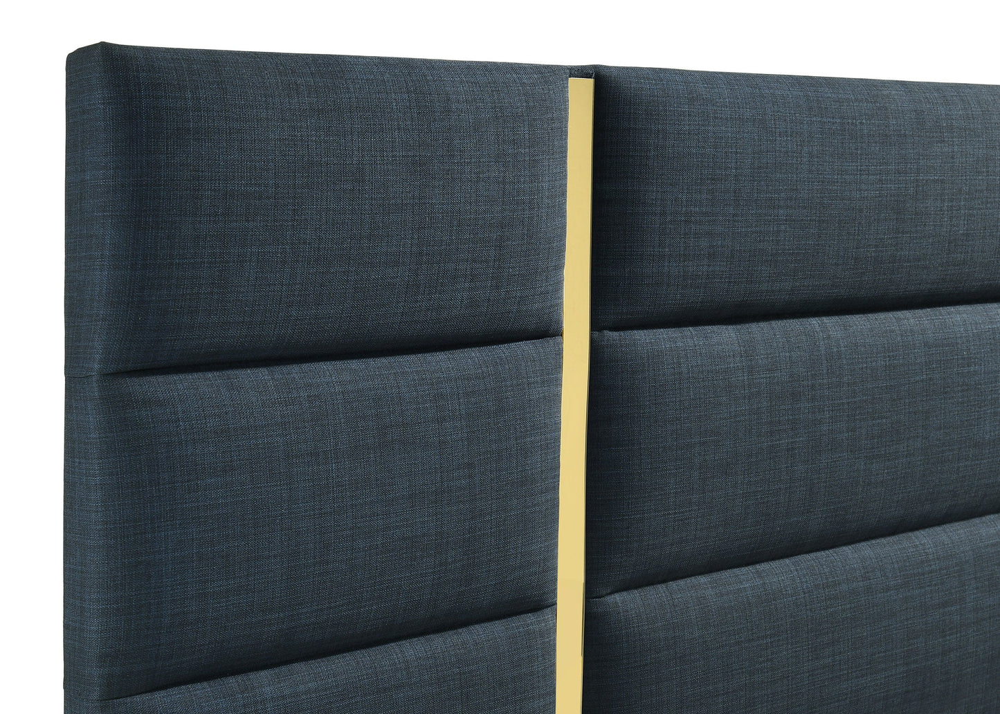 Lit king size à panneaux Ines de 52 pouces, rembourré en tissu, bleu marine
