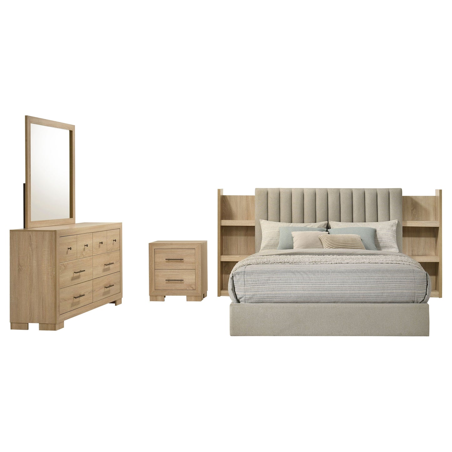 Ensemble de chambre à coucher Arielle 4 pièces avec lit king size oriental en chêne clair
