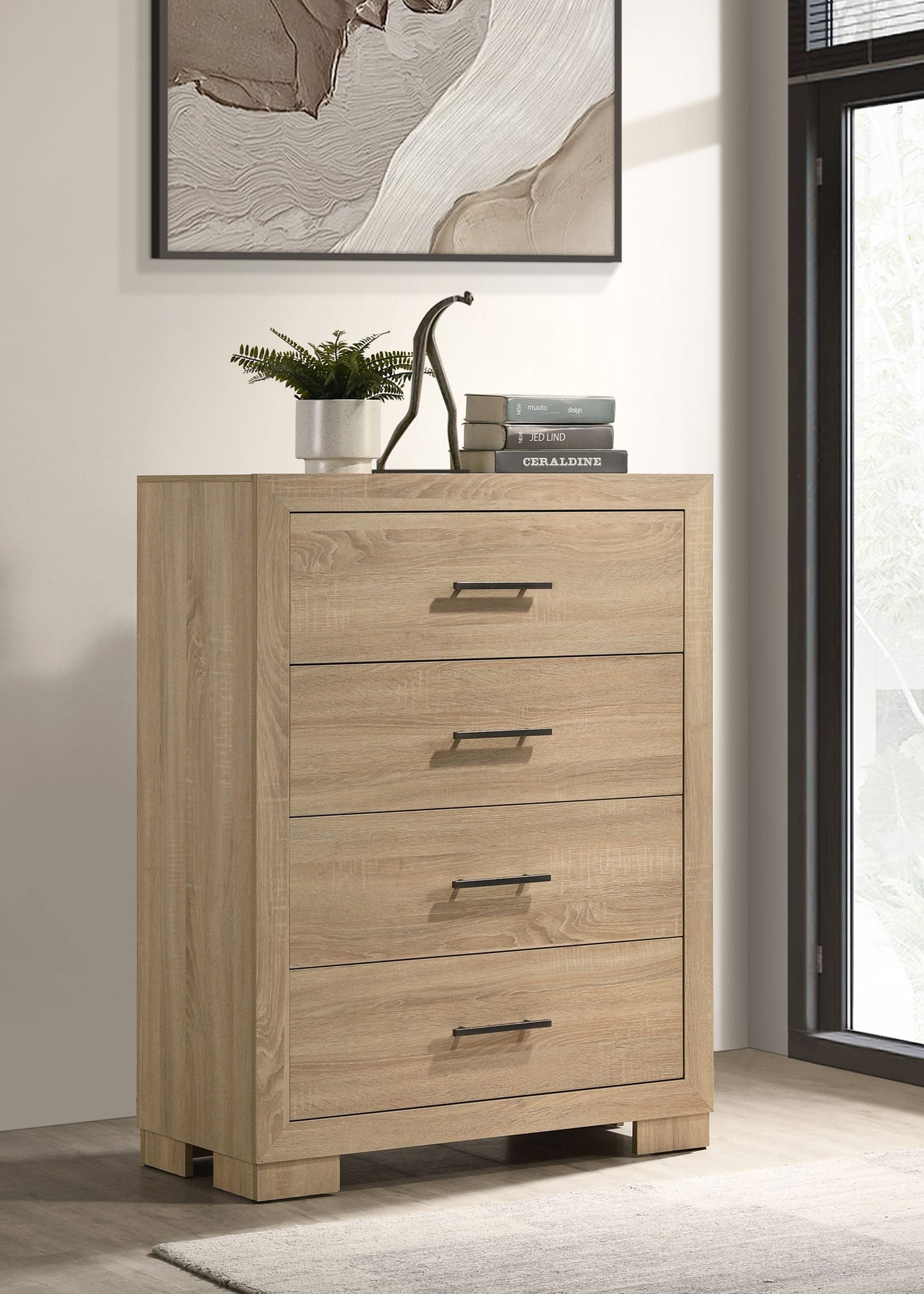 Commode de chambre à 4 tiroirs Arielle en chêne clair