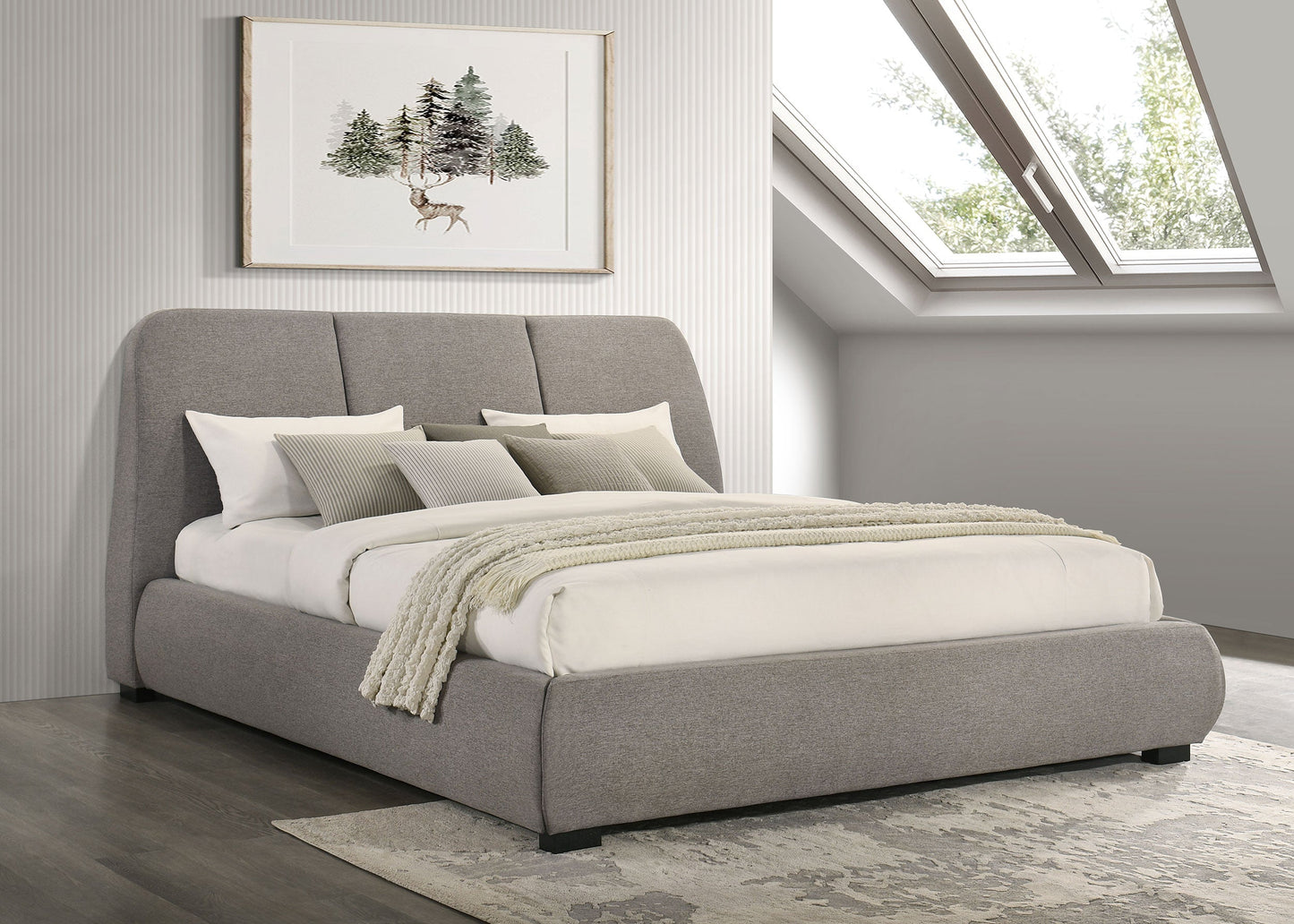 Lit plateforme king-size rembourré Mokena de 46 pouces, couleur taupe