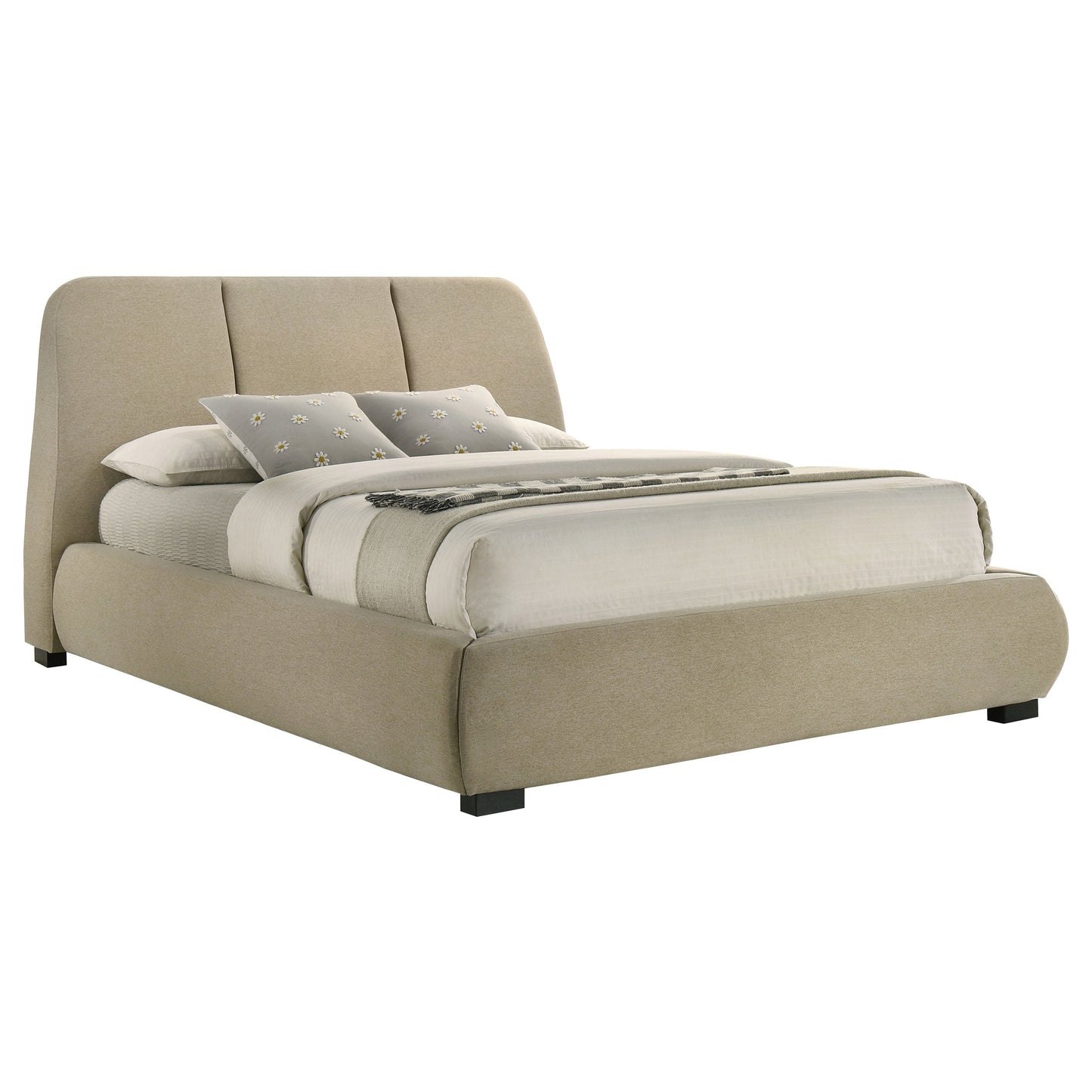 Lit plateforme queen rembourré Mokena de 46 pouces, marron