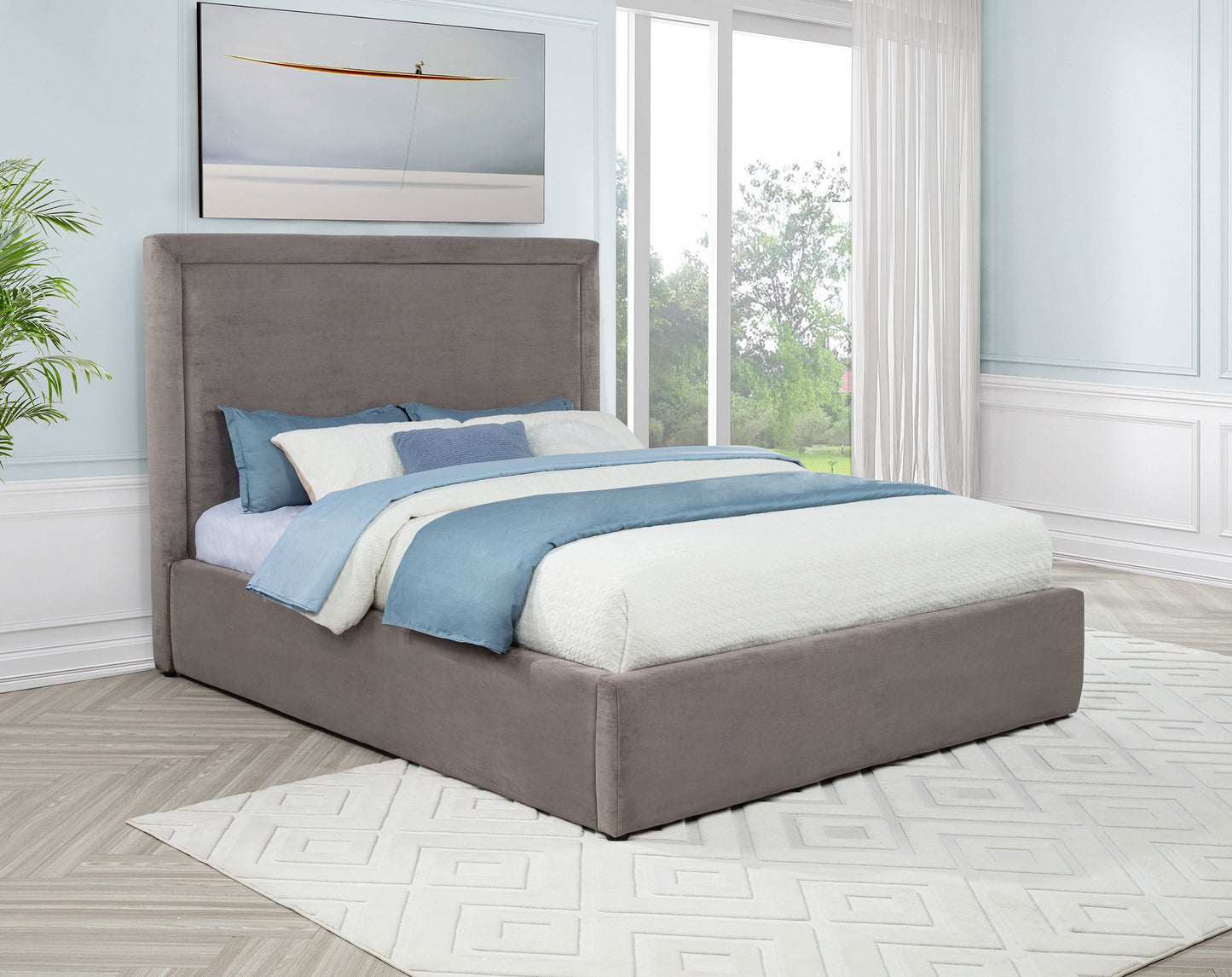 Lit plateforme Queen rembourré Lawson de 55 pouces, couleur champignon