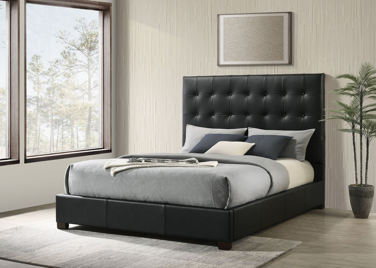 Lit plateforme Queen en cuir véritable Medley noir