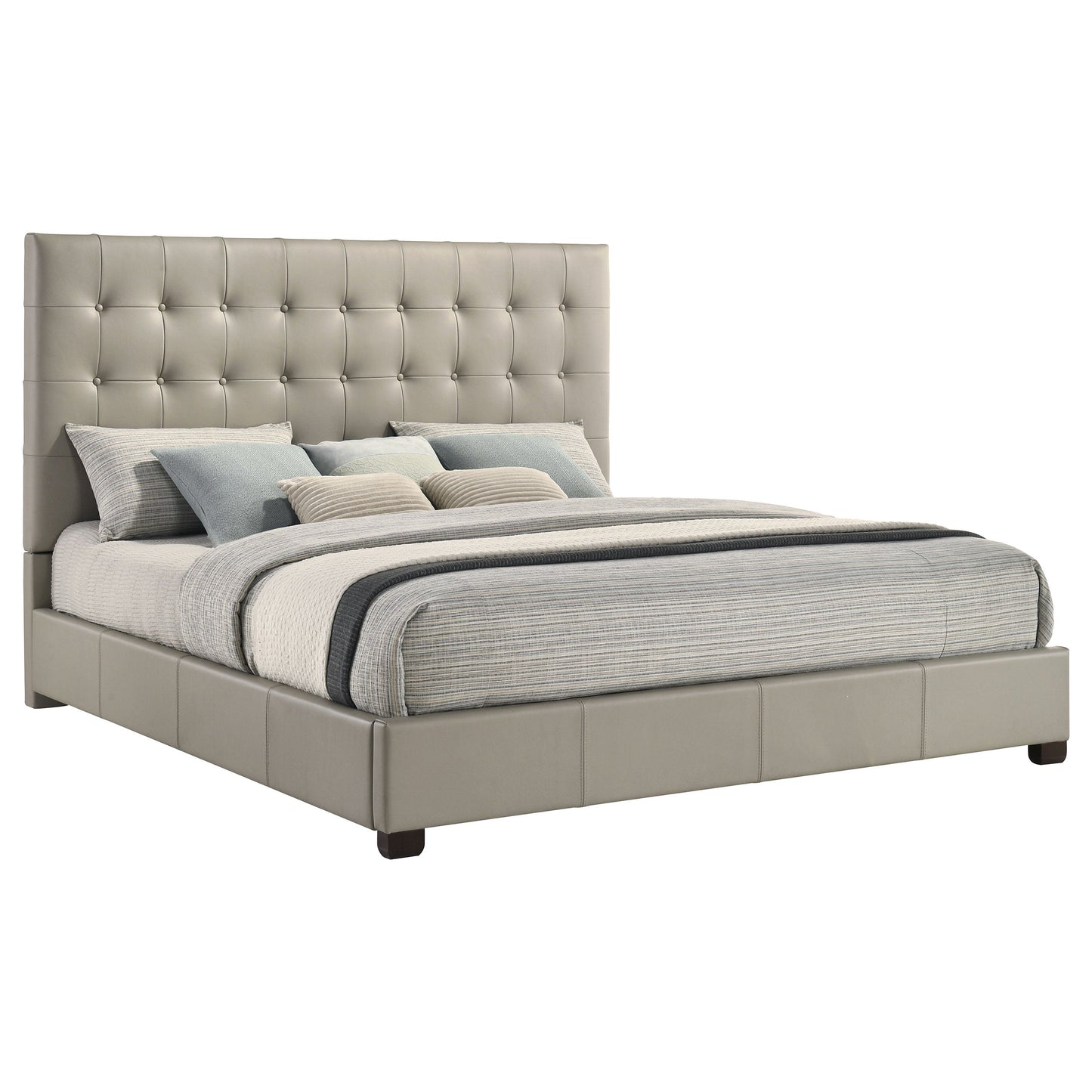 Lit plateforme Medley en cuir véritable style oriental, couleur beige