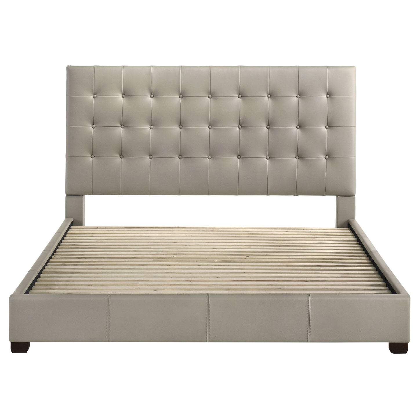 Lit plateforme Medley en cuir véritable style oriental, couleur beige