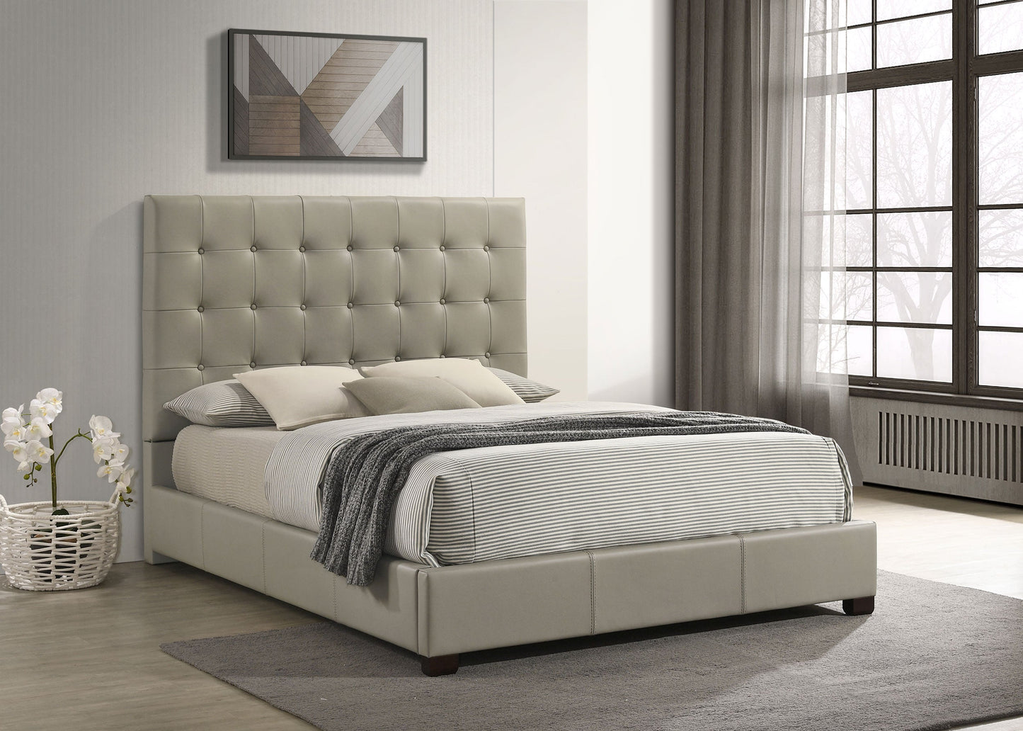 Lit plateforme Queen en cuir véritable Medley, beige