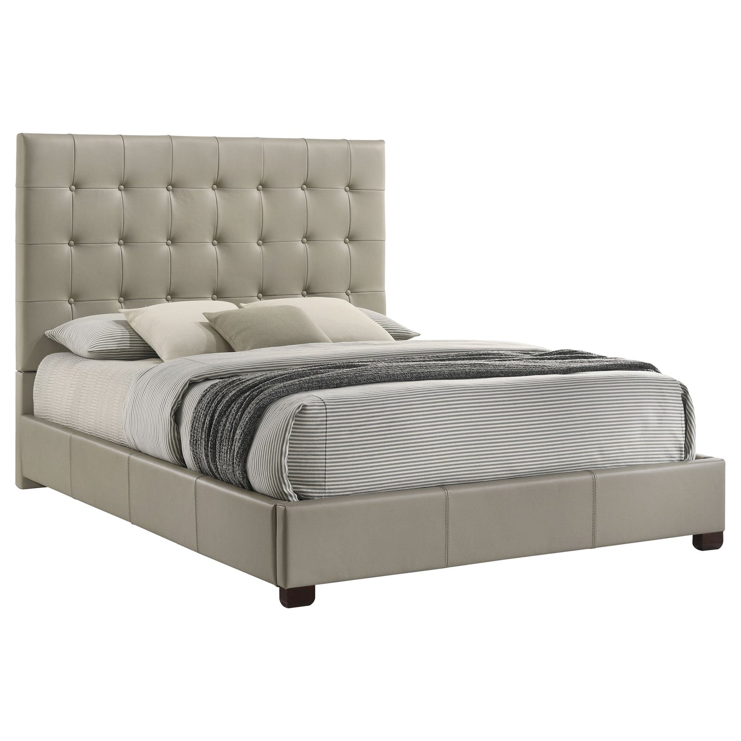 Lit plateforme Queen en cuir véritable Medley, beige