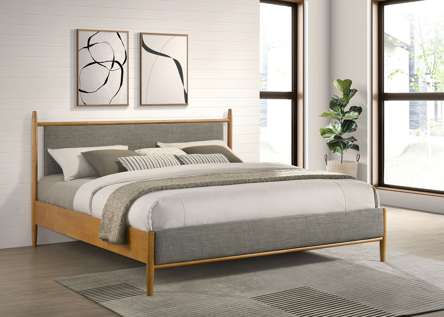 Lit plateforme Mason de 46 pouces, style king size, brun clair
