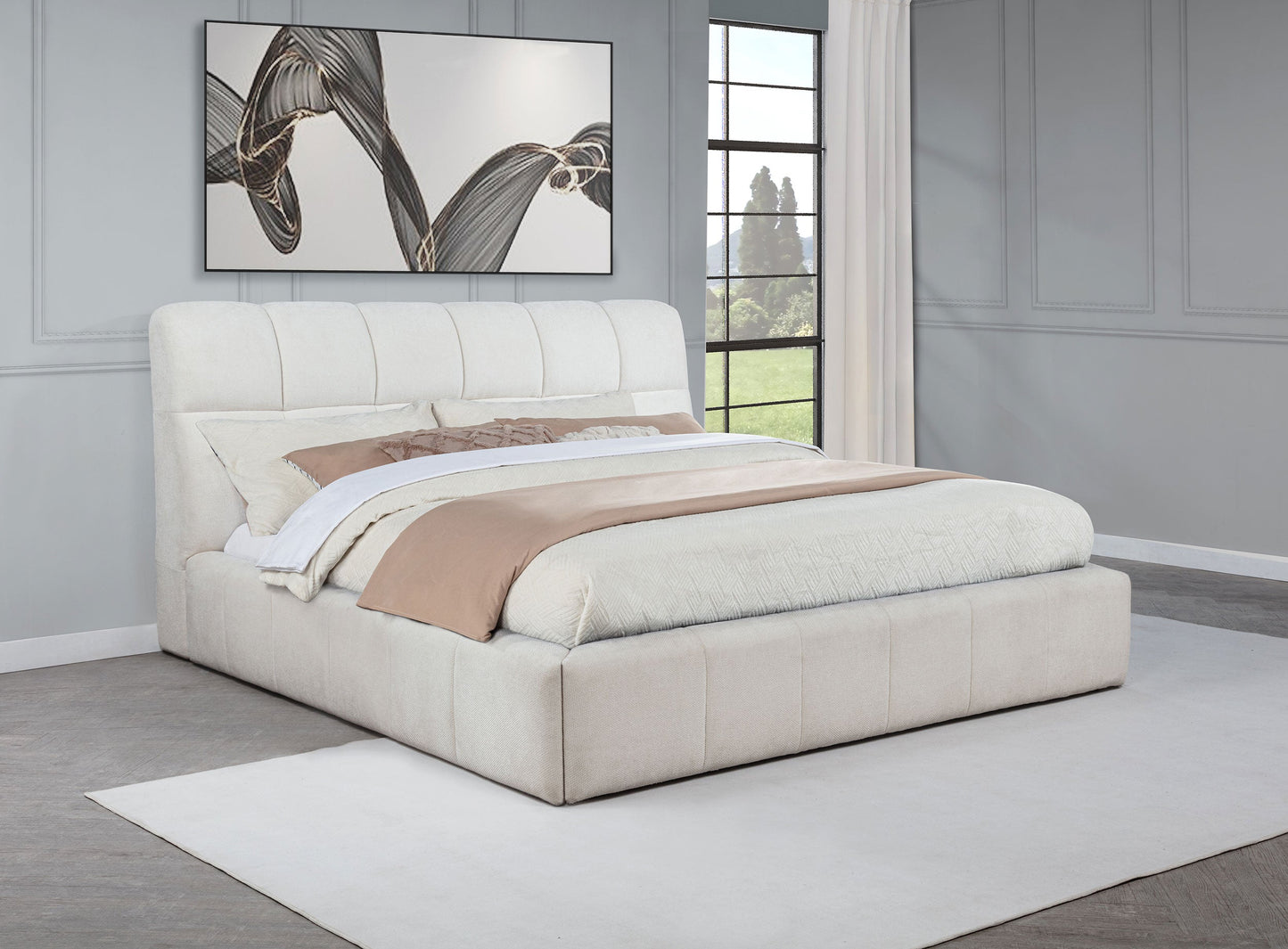 Lit plateforme rembourré Nollet de 48 pouces, couleur crème