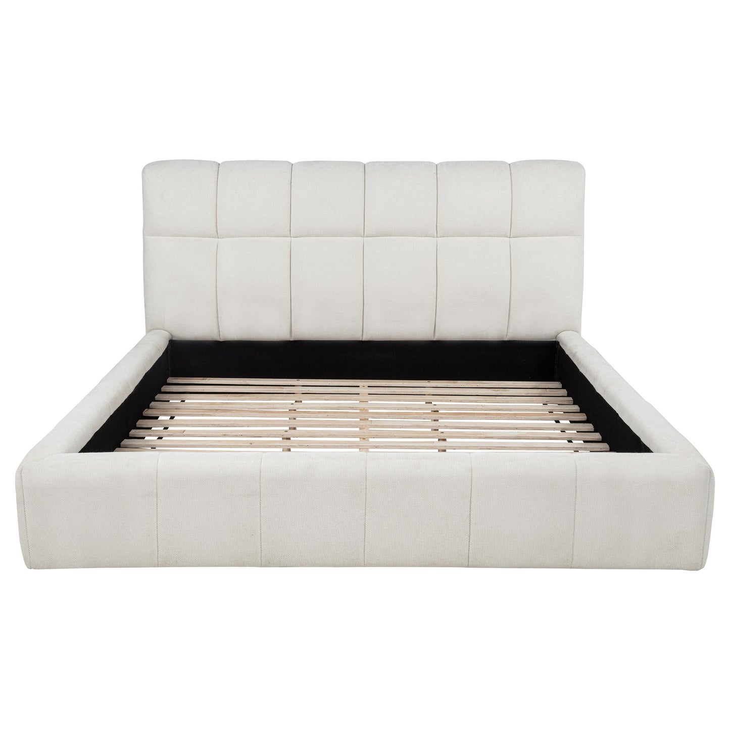 Lit plateforme rembourré Nollet de 48 pouces, couleur crème