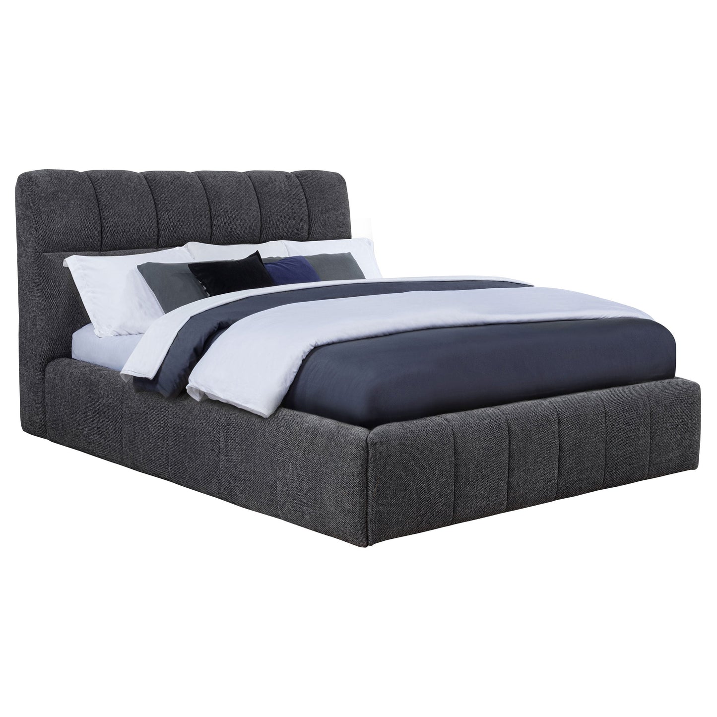 Lit plateforme King size rembourré Nollet de 48 pouces, gris