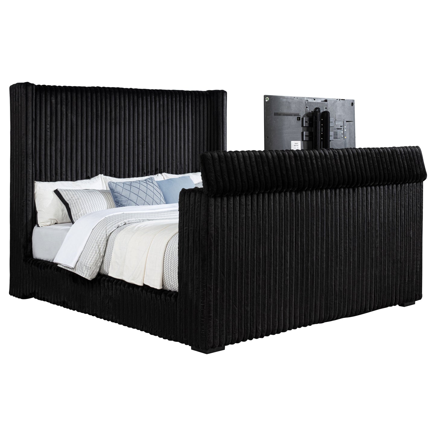 Lit télé rembourré Centergrove Eastern King Wingback noir