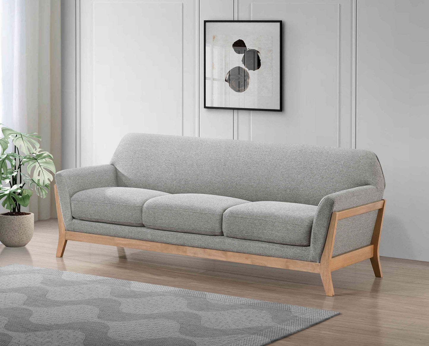 Canapé à accoudoirs évasés rembourré en tissu Vaughn, gris