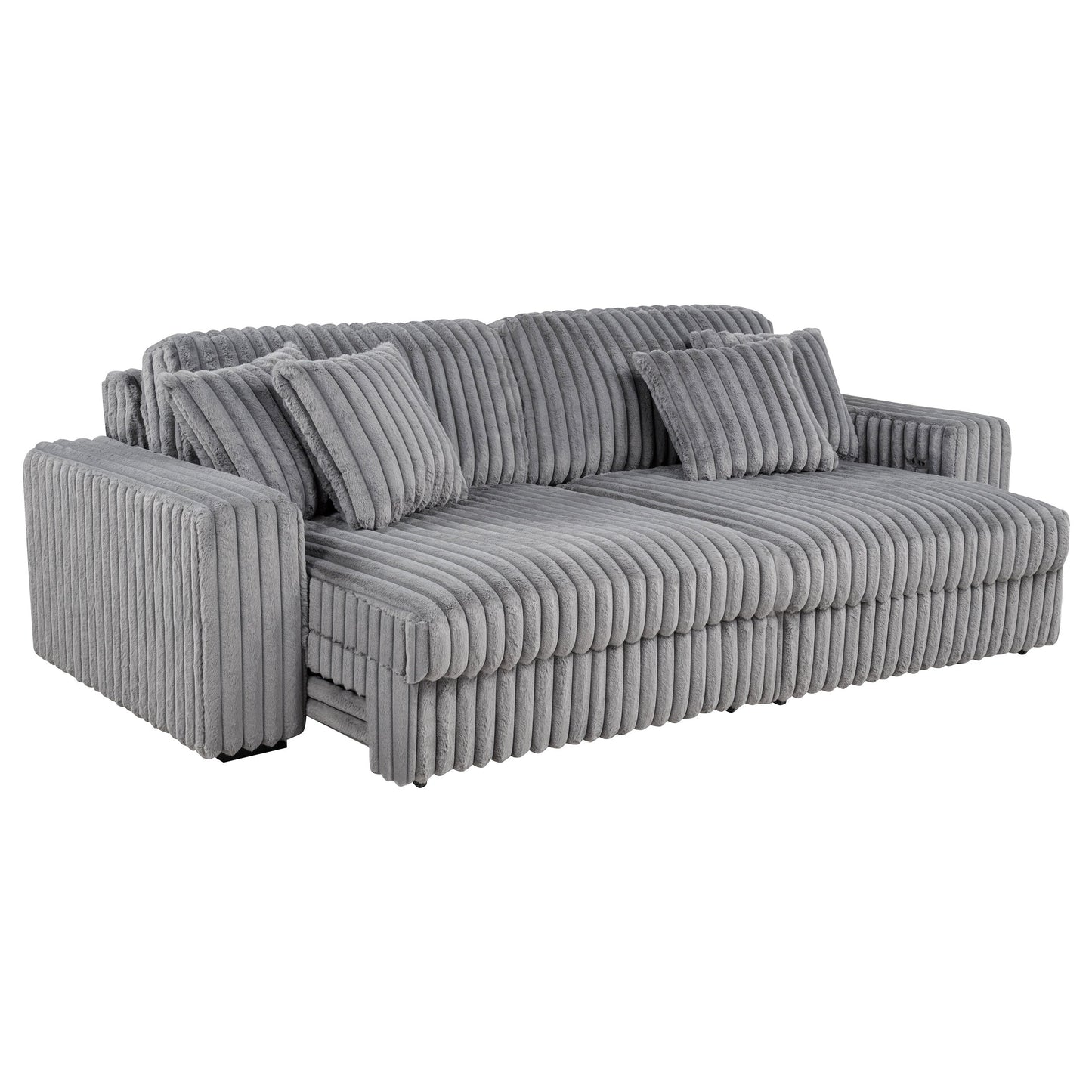 Canapé méridienne double électrique rembourré en velours côtelé Jacana, gris