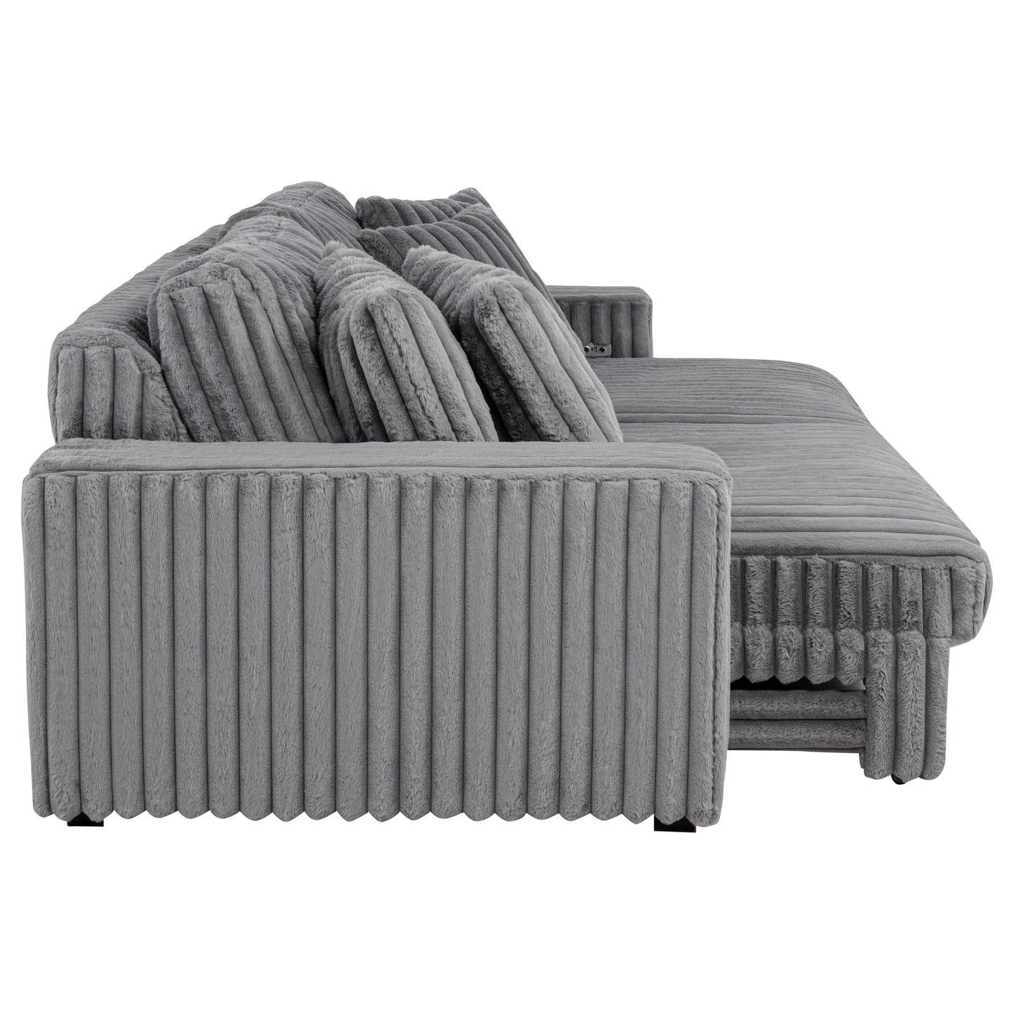 Canapé méridienne double électrique rembourré en velours côtelé Jacana, gris
