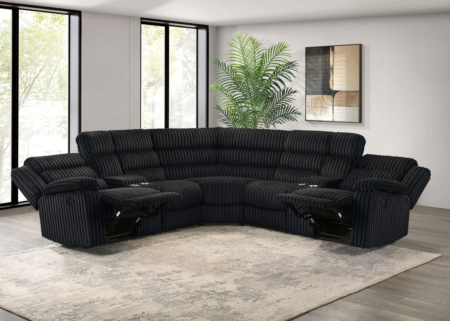 Canapé sectionnel inclinable rembourré Atkinson noir