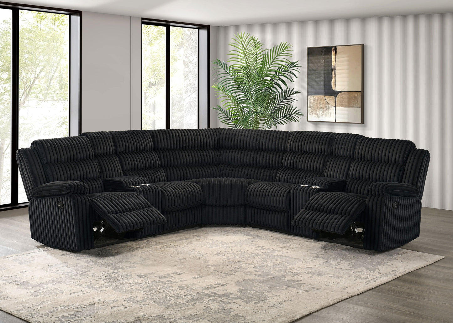 Canapé sectionnel inclinable rembourré Atkinson noir