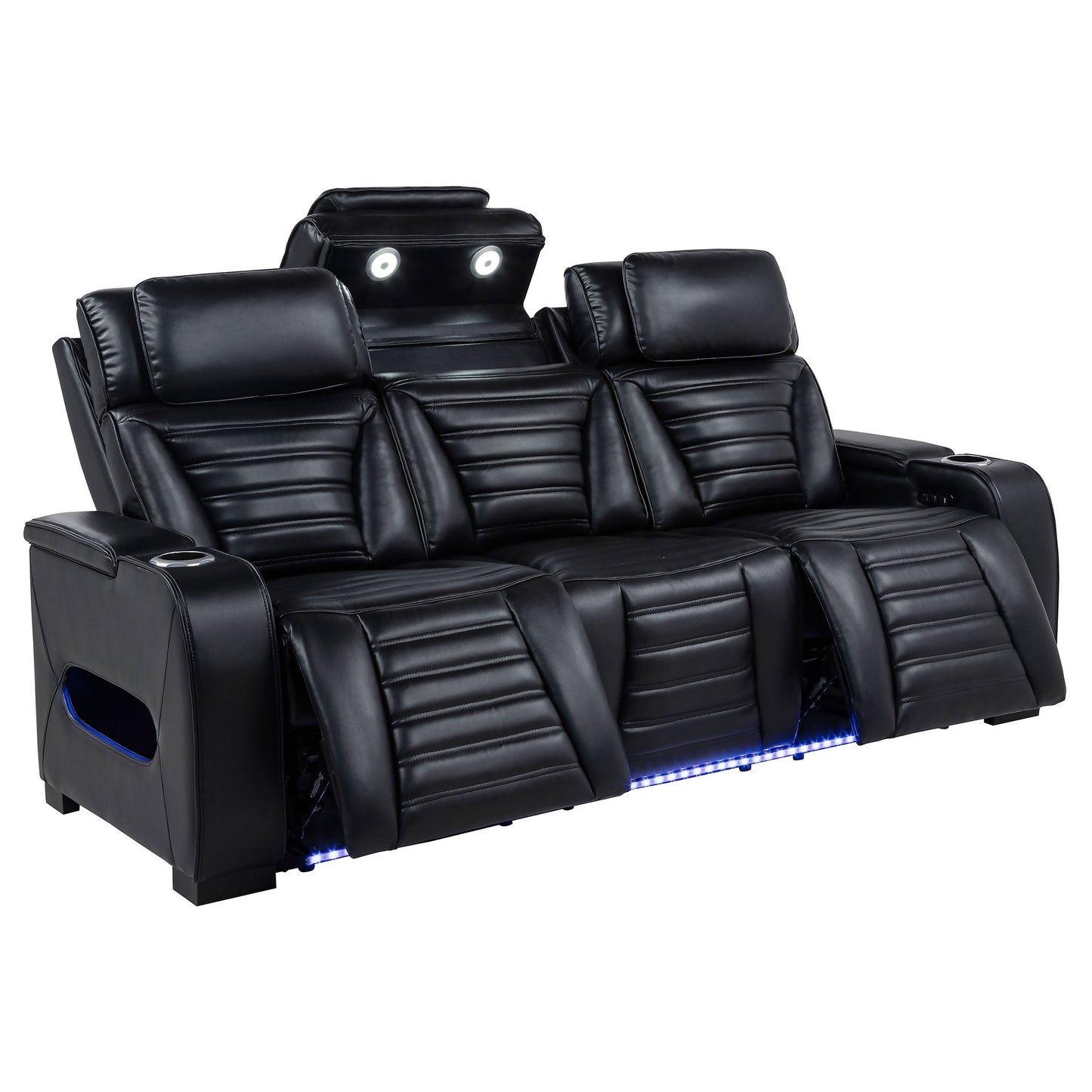 Canapé inclinable à LED en similicuir Zuma, double alimentation, noir