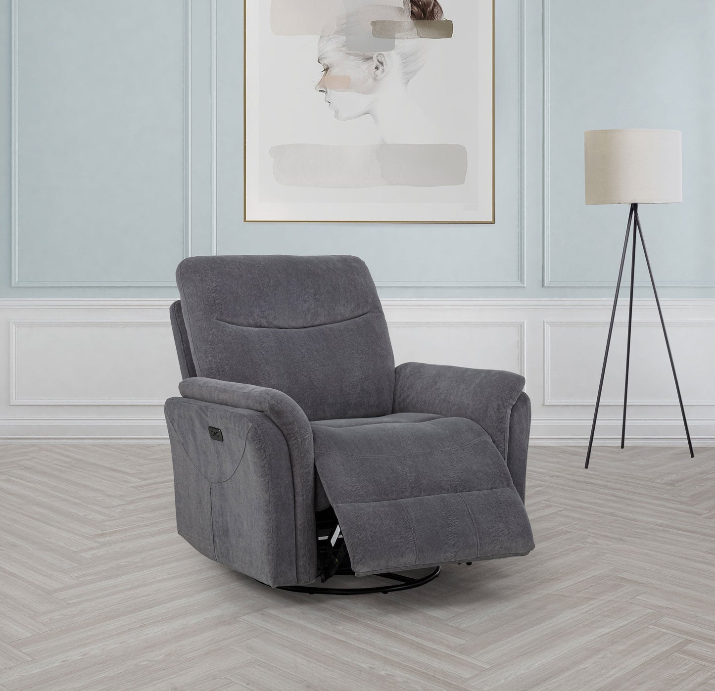 Fauteuil inclinable pivotant et électrique rembourré Adler, gris anthracite