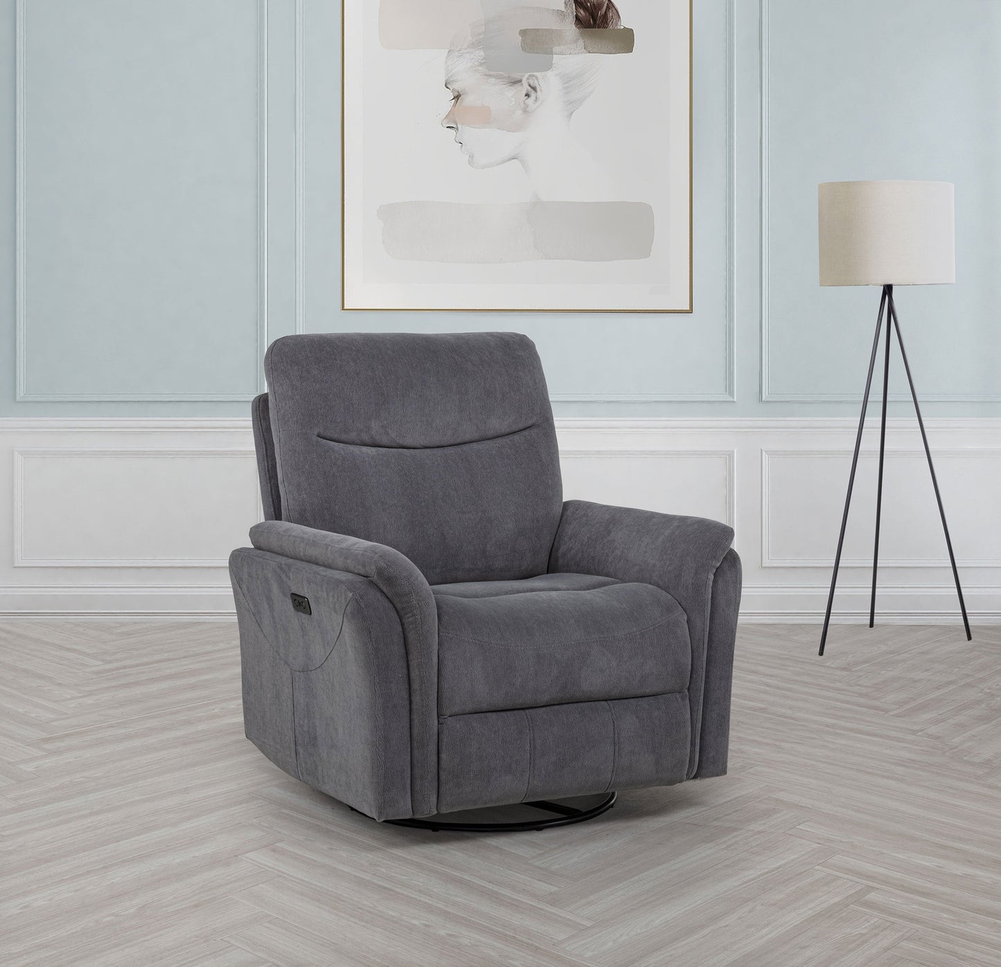 Fauteuil inclinable pivotant et électrique rembourré Adler, gris anthracite