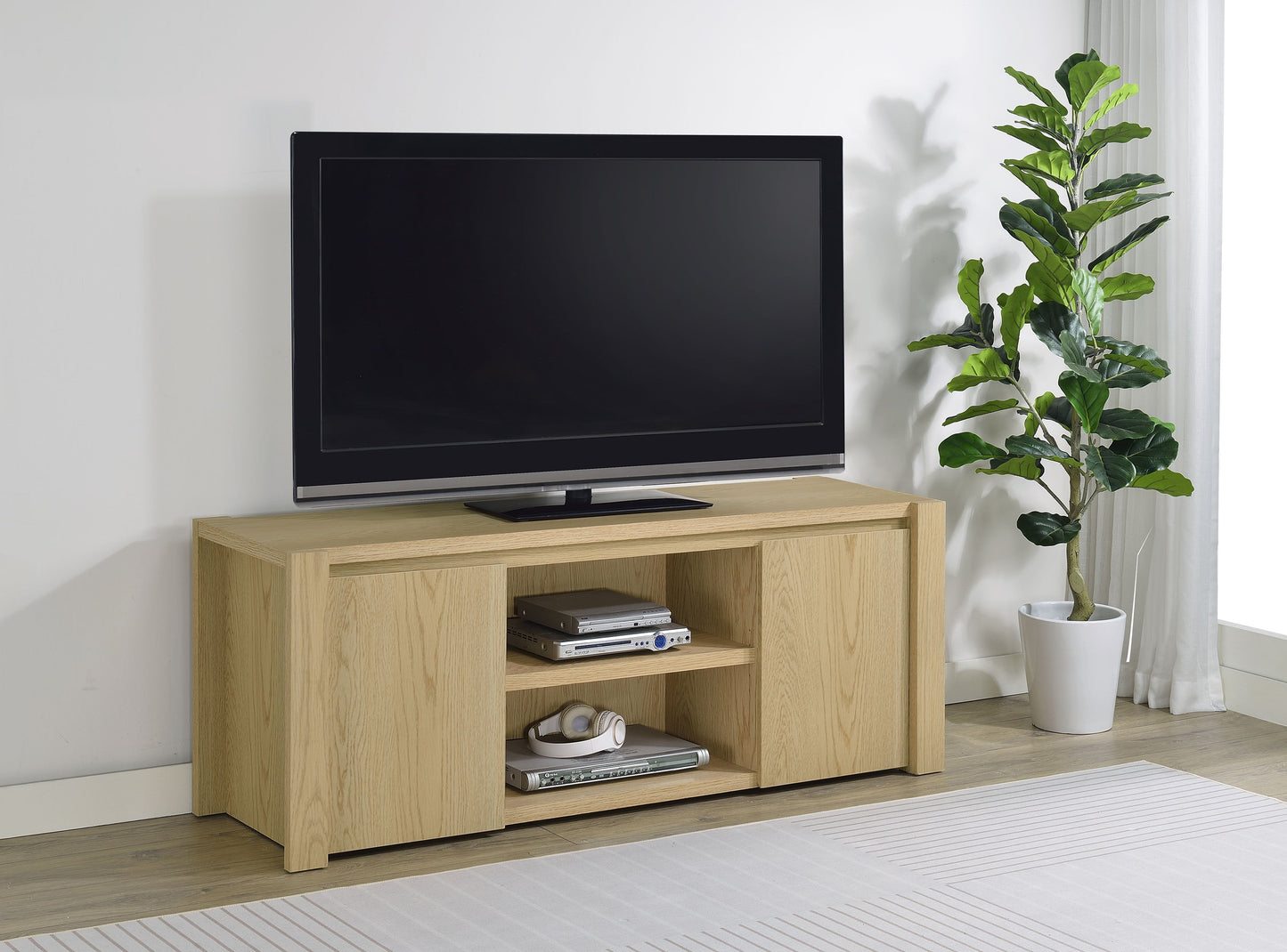Meuble TV Laurelton 60 pouces à 2 portes, console multimédia, chêne clair
