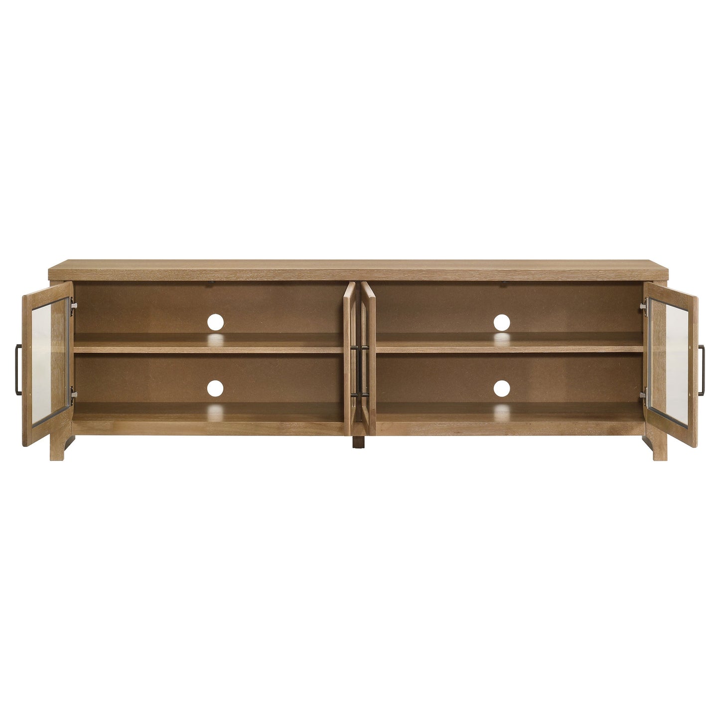 Meuble TV 4 portes Brenham 79 pouces, console multimédia, chêne clair