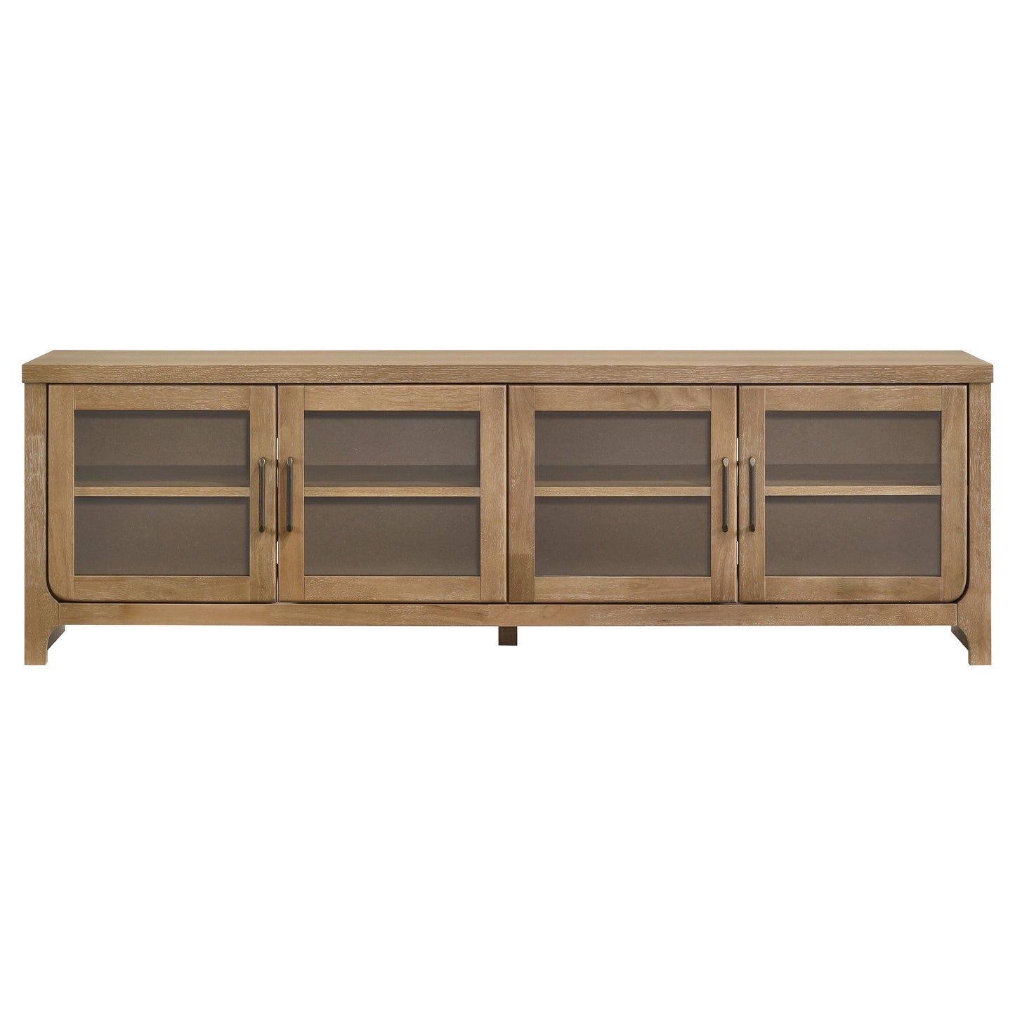 Meuble TV 4 portes Brenham 79 pouces, console multimédia, chêne clair