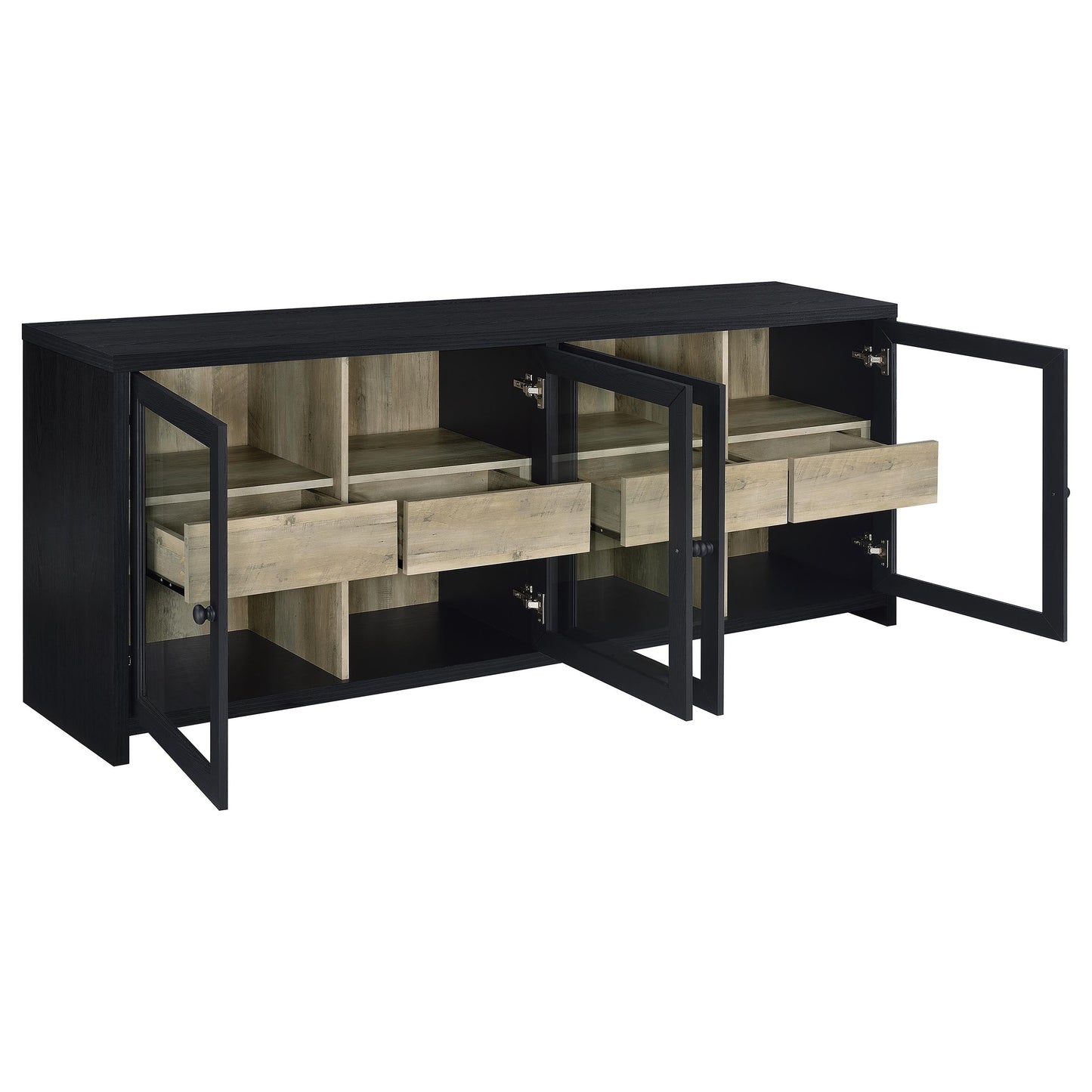 Meuble TV 4 portes Denison 79 pouces, console multimédia, noir