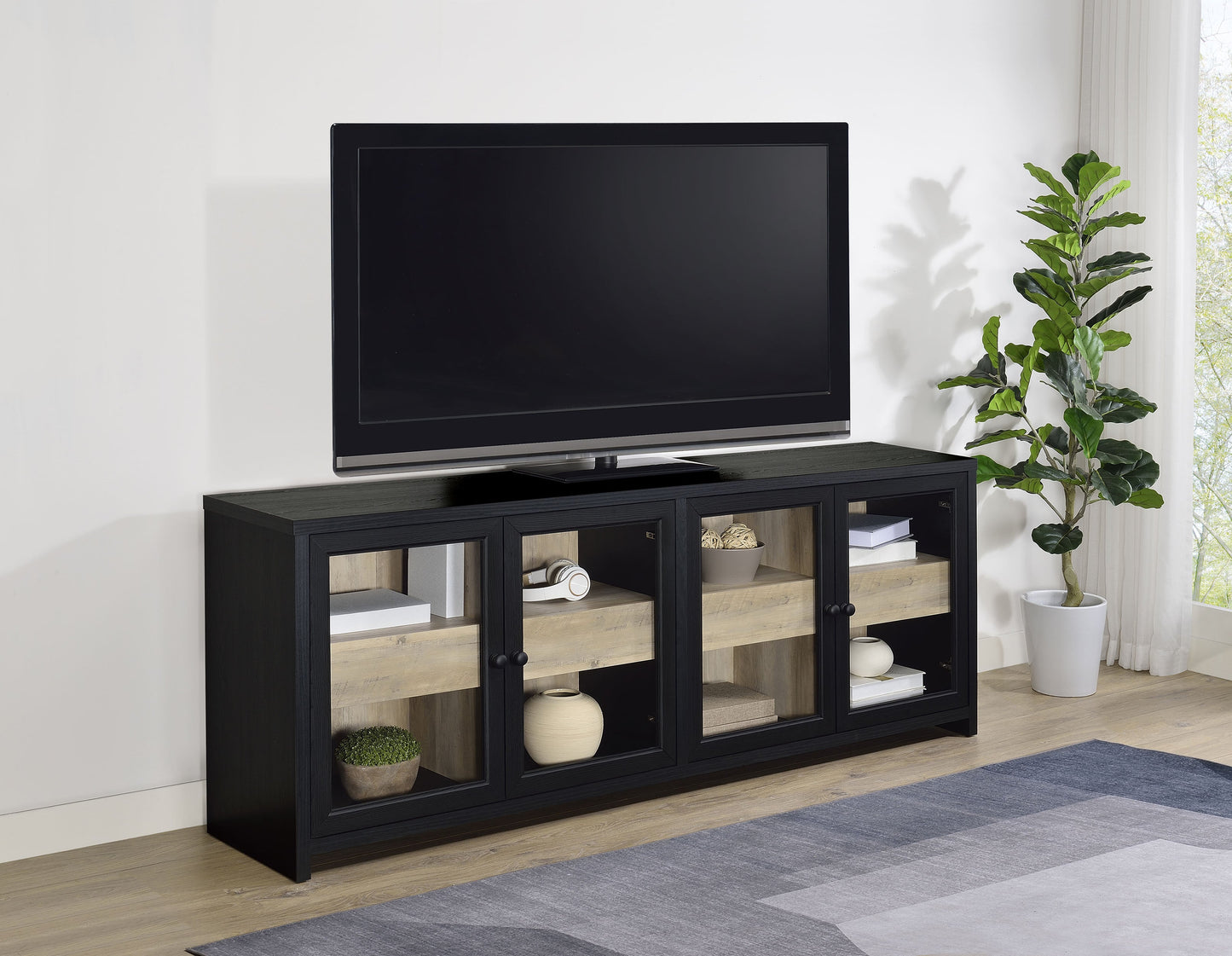 Meuble TV 4 portes Denison 79 pouces, console multimédia, noir