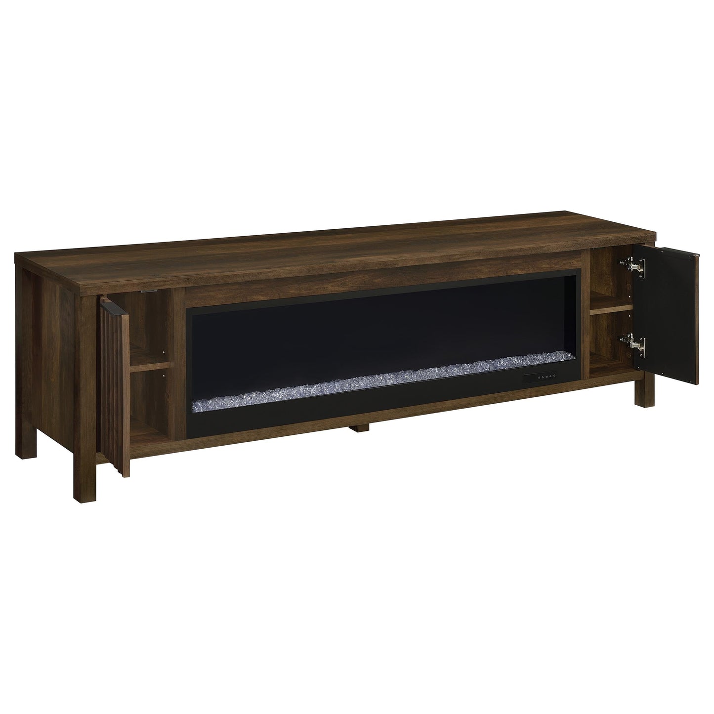 Meuble TV Carey 79 pouces avec cheminée et console multimédia en pin foncé